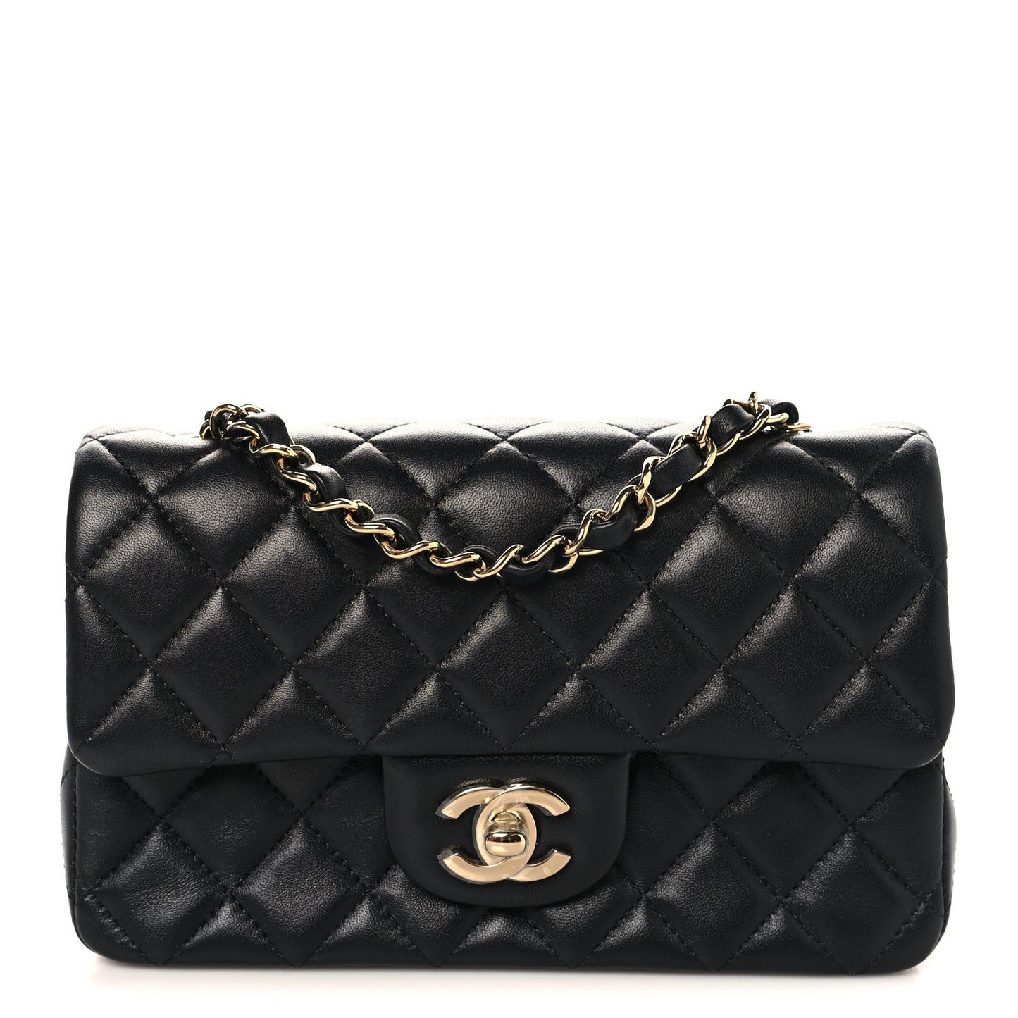 Lambskin Quilted Mini Rectangular Flap Black