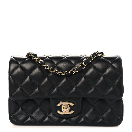 Lambskin Quilted Mini Rectangular Flap Black