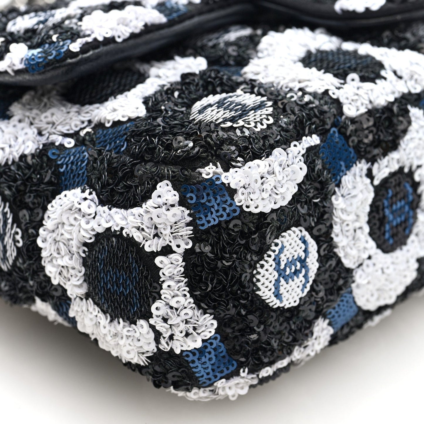 Satin Sequin Embellished Flower Mini Rectangular Flap Black White Blue