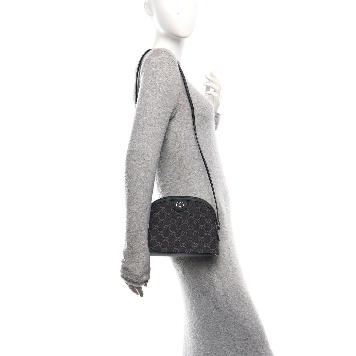 Denim Cuoio Harness GG Monogram Small Ophidia Dome Shoulder Bag Black Medium Grey