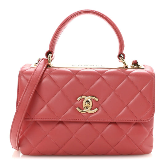 Lambskin Quilted Small Trendy CC Flap Dual Handle Bag Dark Pink