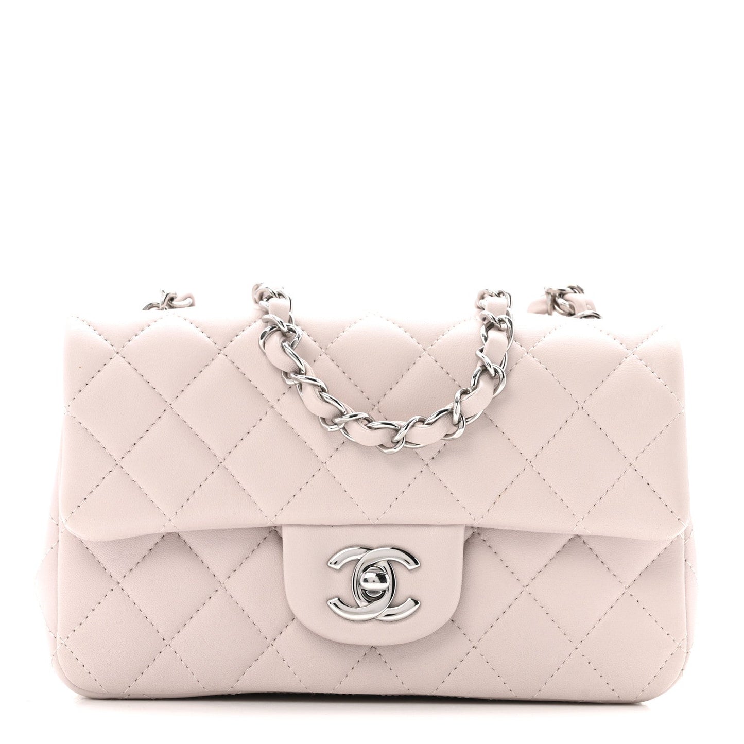 Lambskin Quilted Mini Rectangular Flap Light Purple
