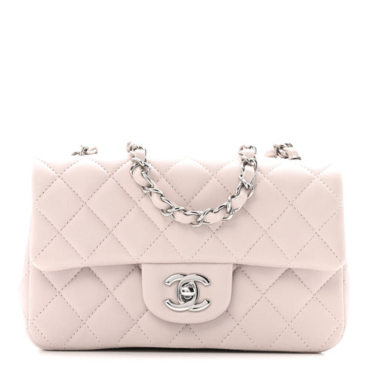 Lambskin Quilted Mini Rectangular Flap Light Purple
