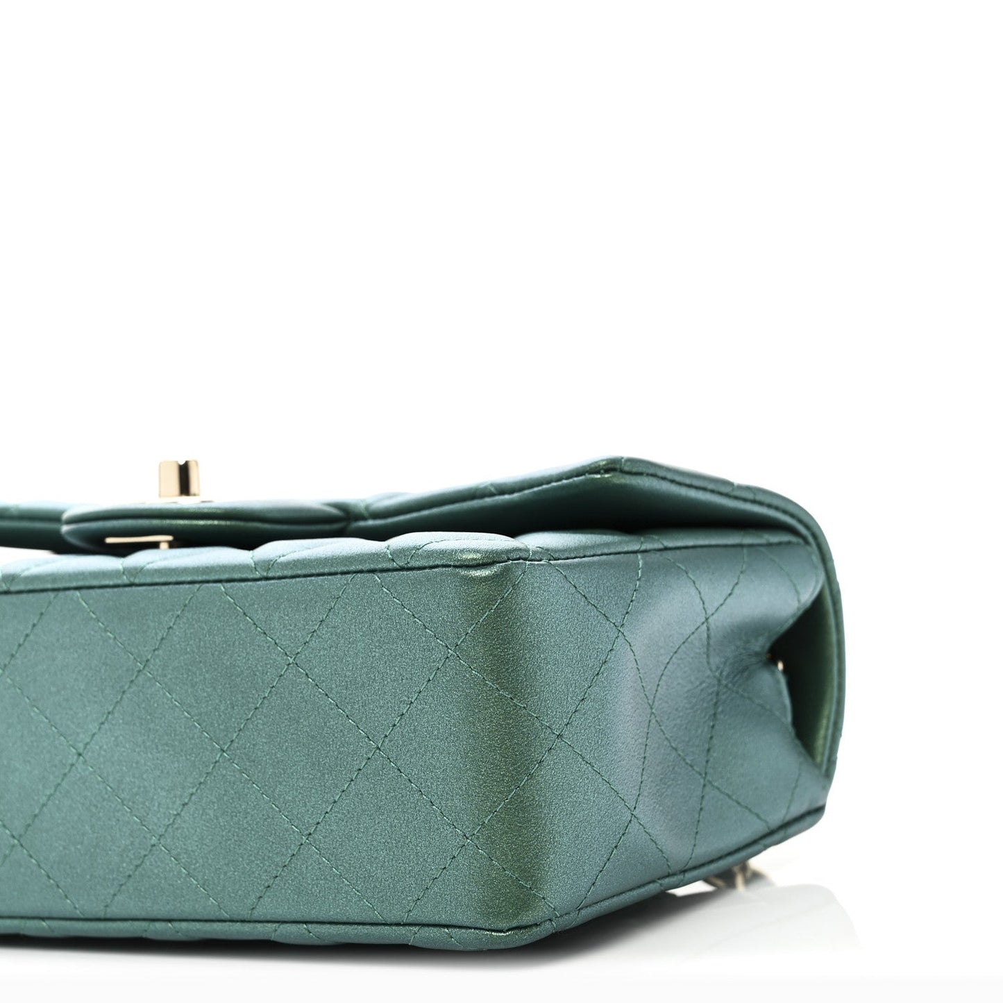 Iridescent Lambskin Quilted Mini Rectangular Flap Green