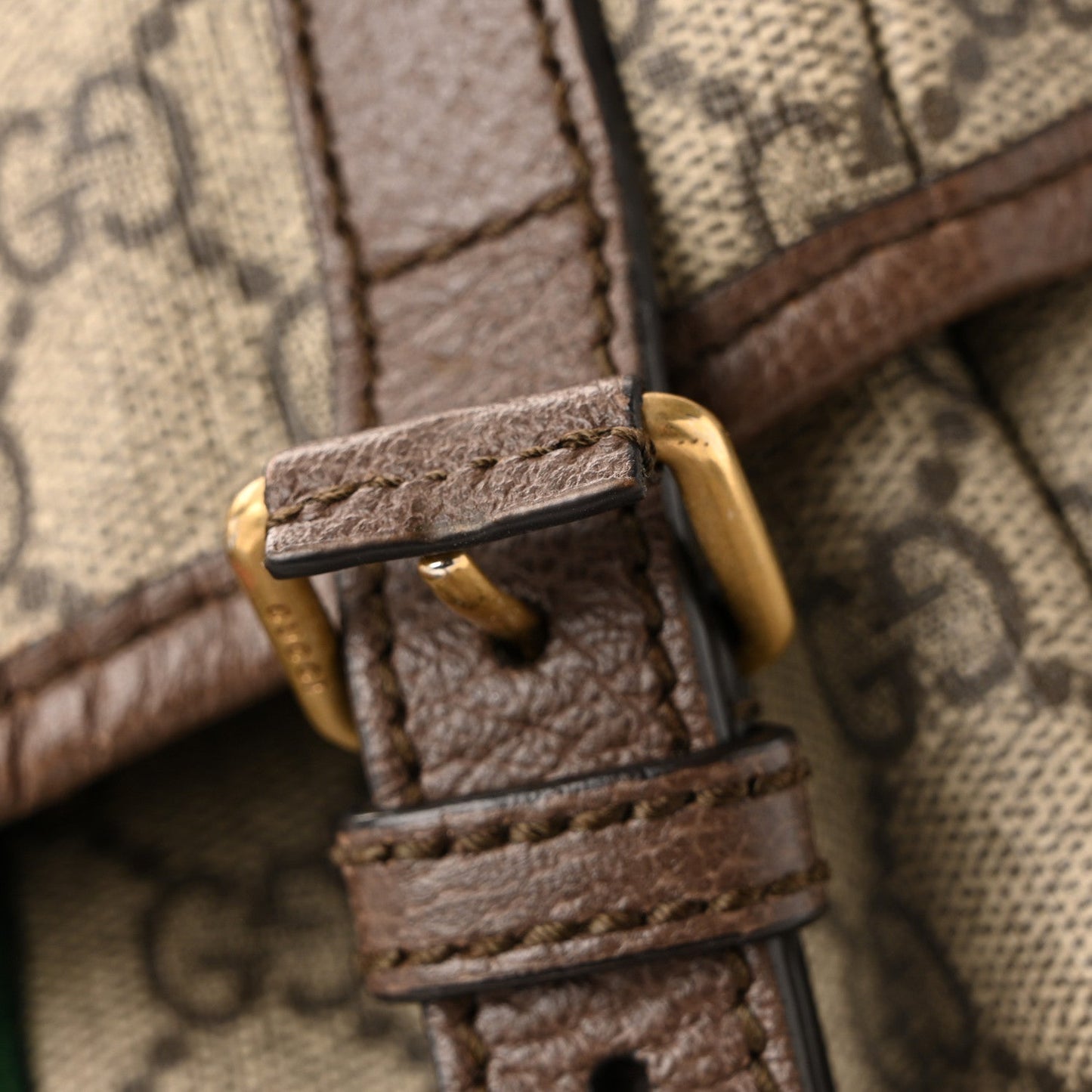 GG Supreme Monogram Medium Ophidia Double Buckle Backpack Brown