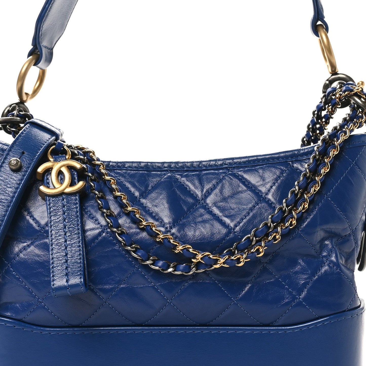 Aged Calfskin Quilted Medium Gabrielle Logo Hobo Blue