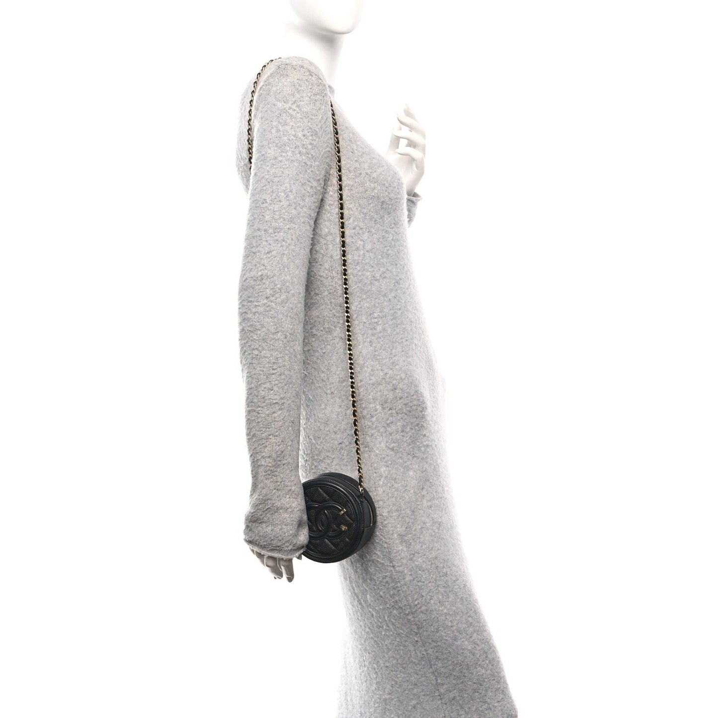 Caviar Quilted Round Filigree Crossbody Black
