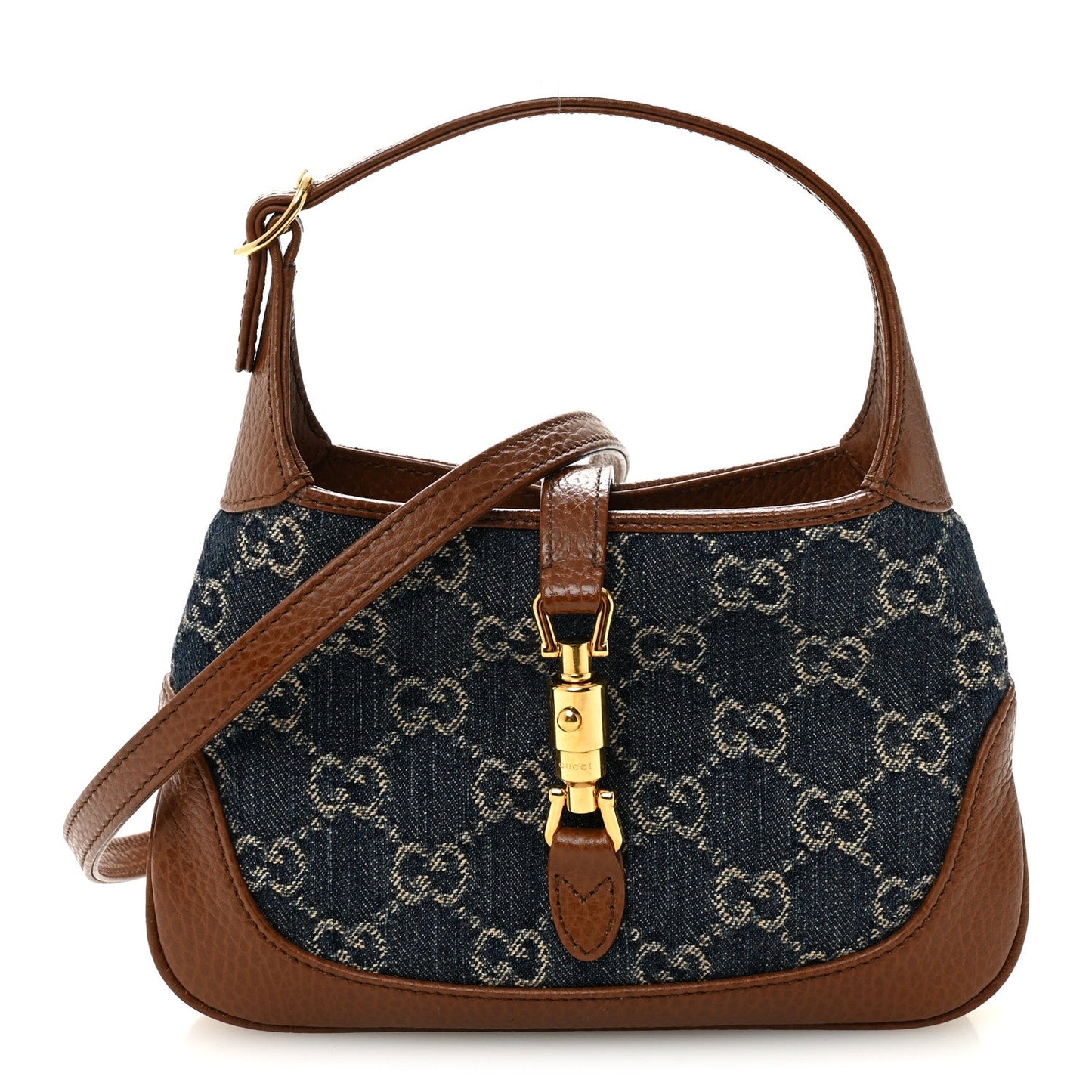 New Denim GG Monogram Calfskin Mini Jackie 1961 Hobo Blue Tea Cuir