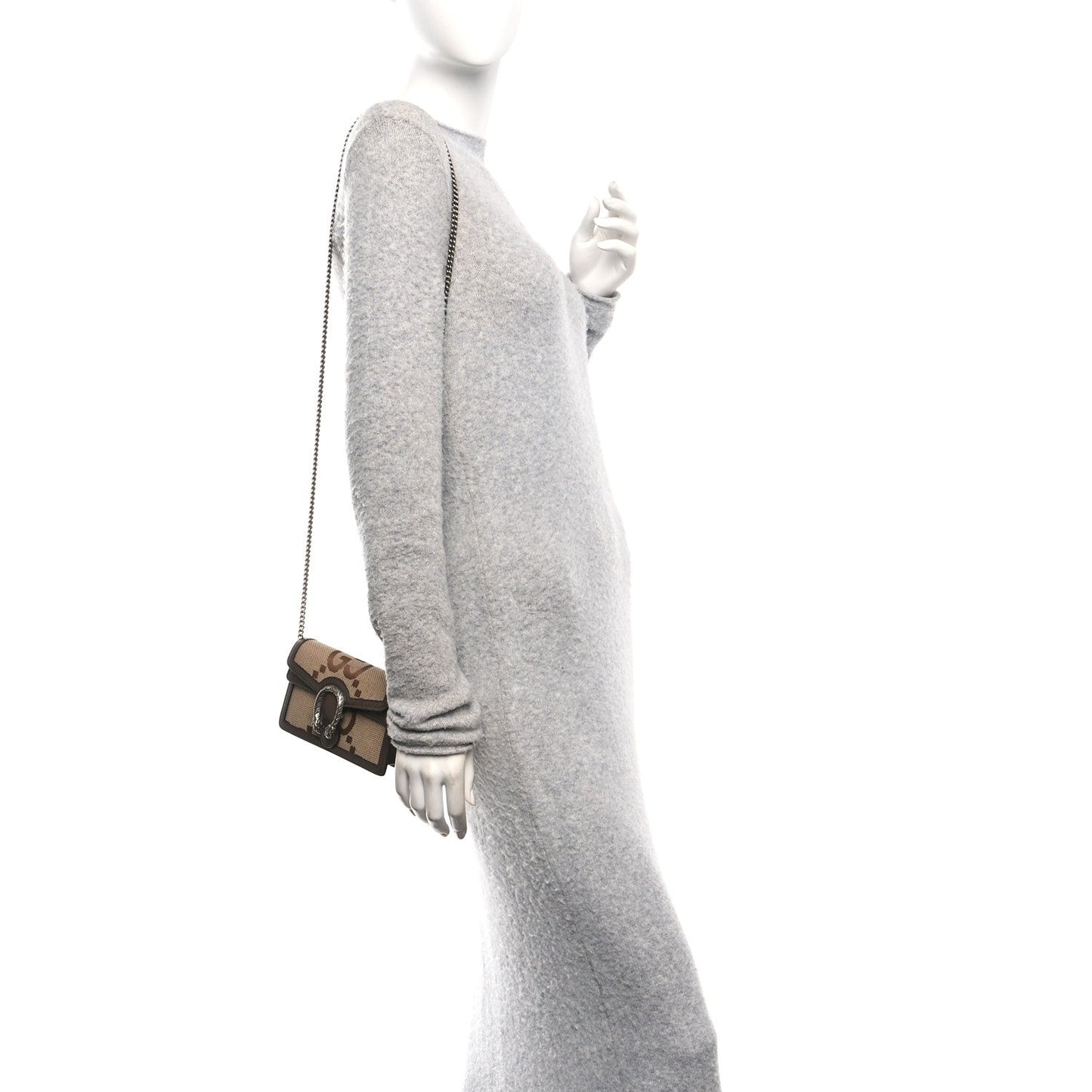 Monogram Jumbo GG Textured Dollar Calfskin Super Mini Dionysus Shoulder Bag Camel Ebony New Acero