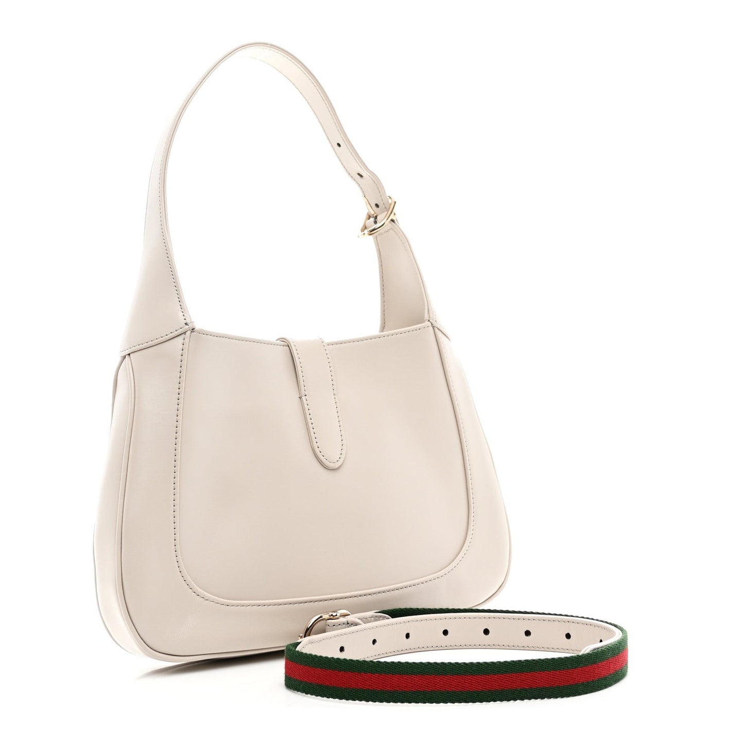 Ancora Calfskin Web Small Jackie Shoulder Bag Light Grey