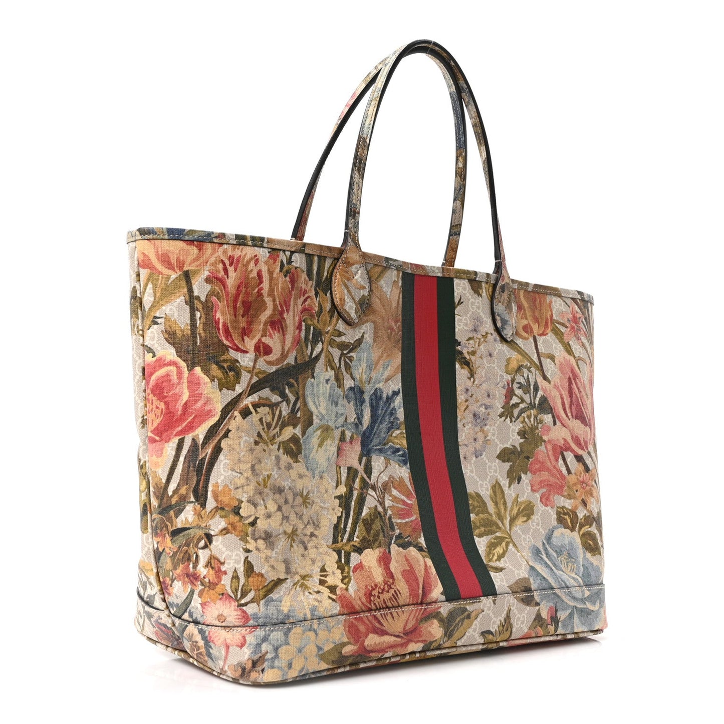 GG Supreme Monogram Water Flora Web Large Ophidia Tote Beige White Multicolor