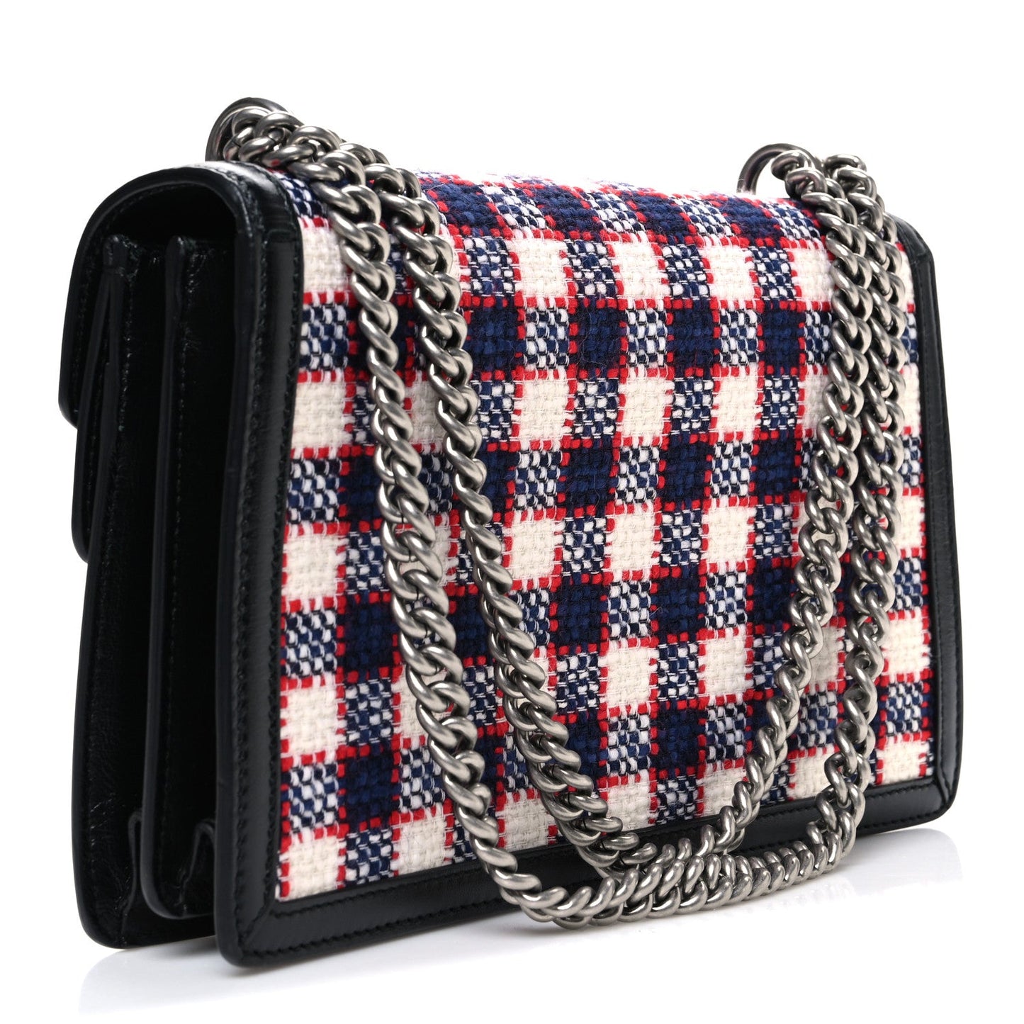 Vintage Tweed Check Small Dionysus Shoulder Bag White Hibiscus Red Marine