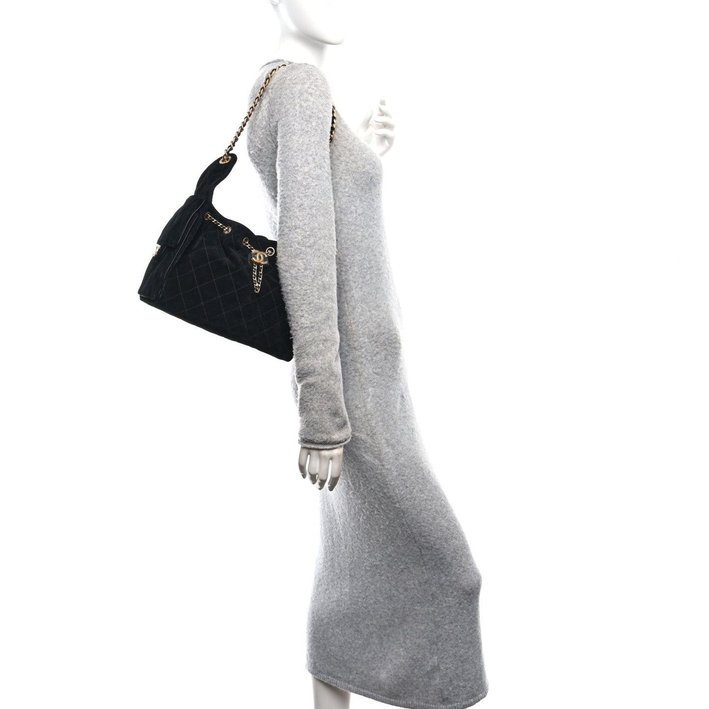 Suede Quilted Small Chanel 25 Handbag Black