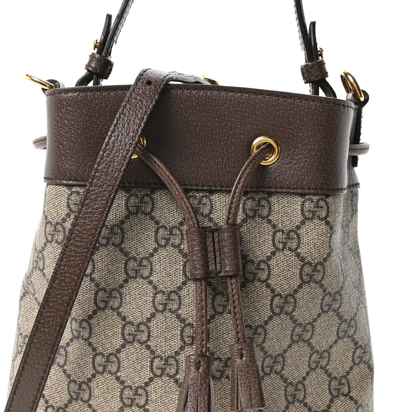 GG Supreme Monogram Web Small Ophidia Bucket Bag Brown