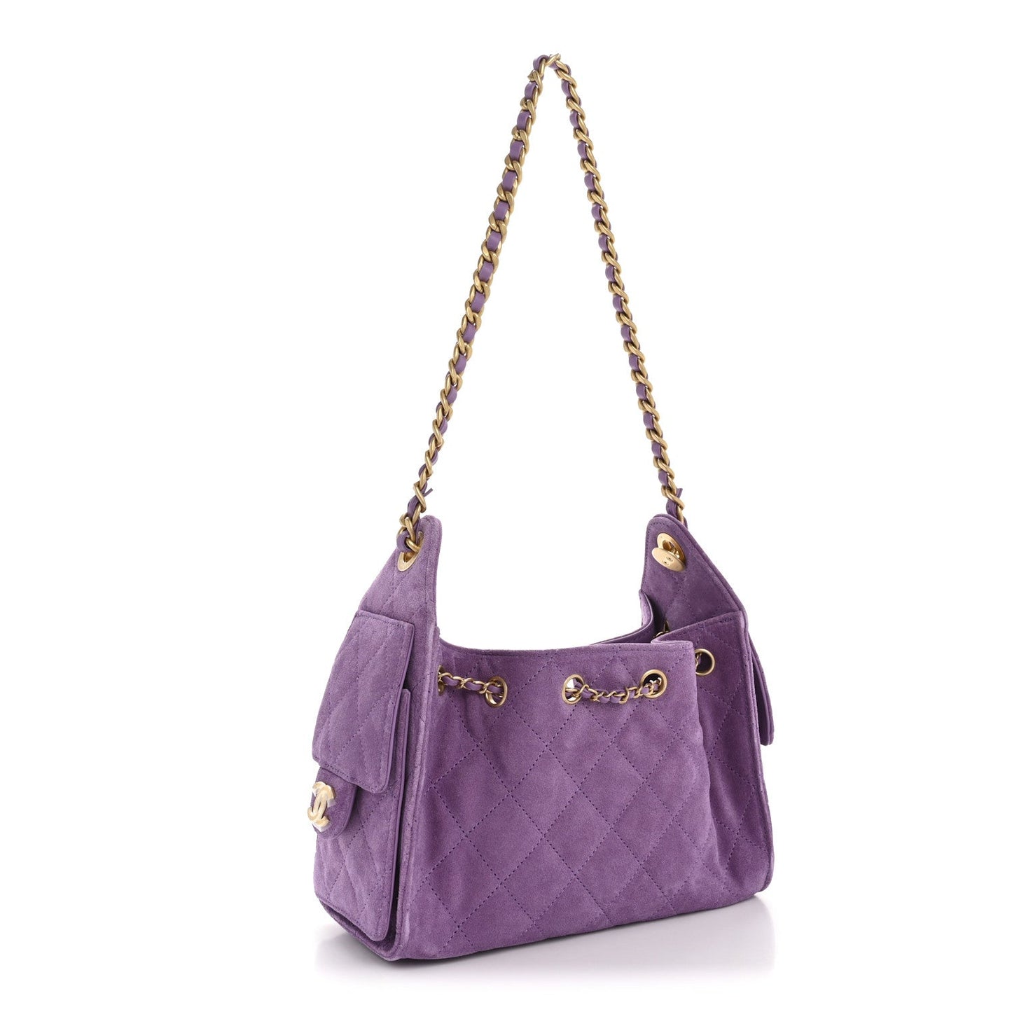 Suede Quilted Mini Chanel 25 Handbag Purple