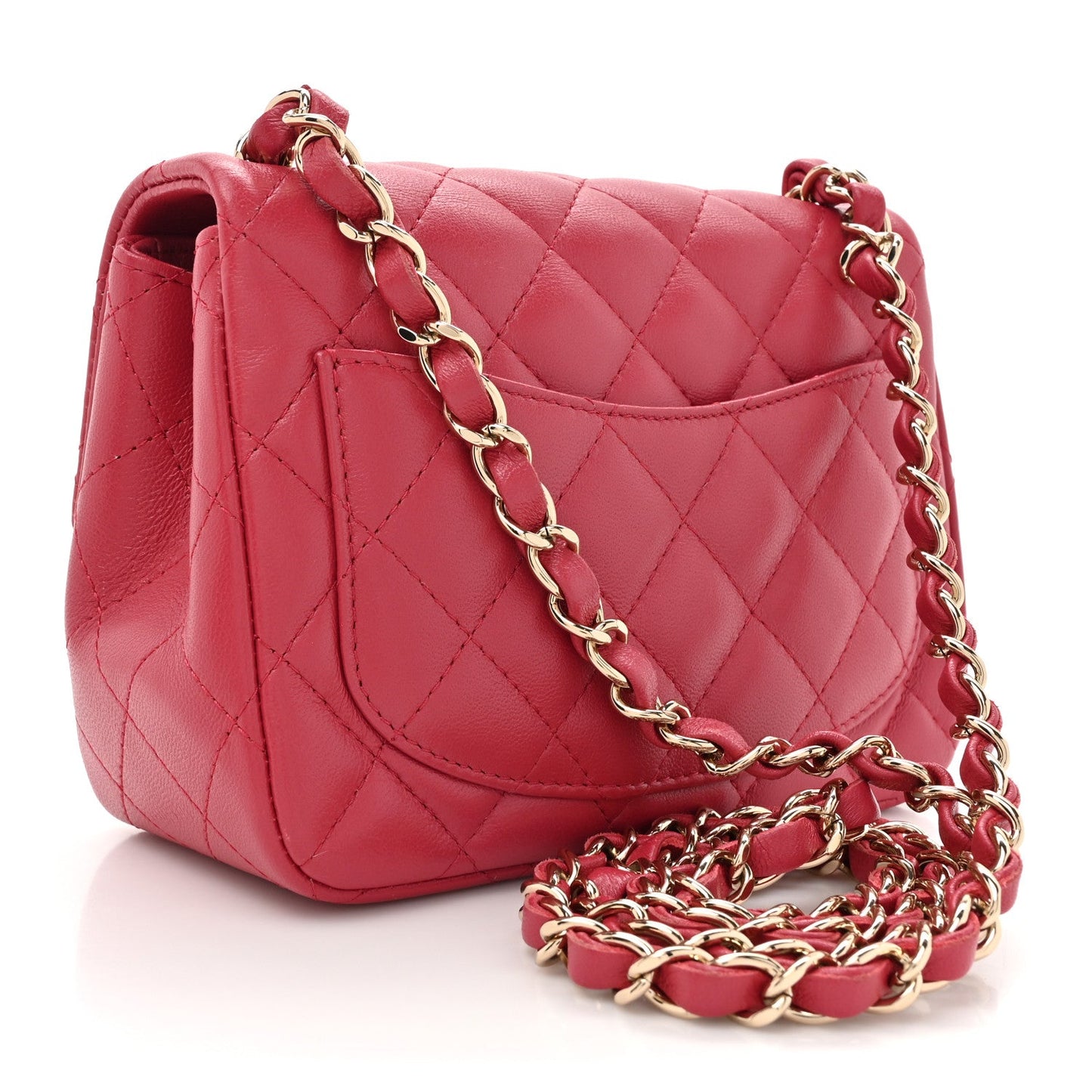 Lambskin Quilted Mini Square Flap Dark Pink