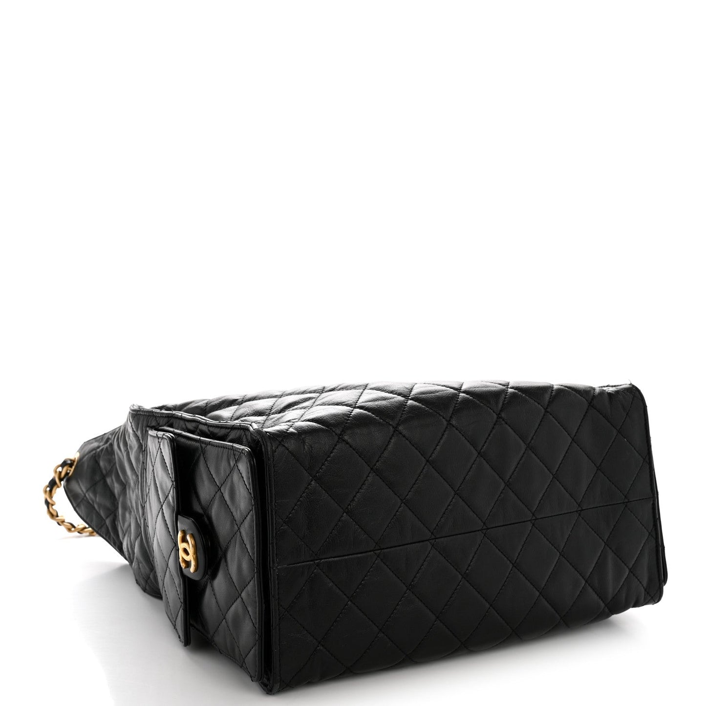 Shiny Crumpled Calfskin Quilted Medium Chanel 25 Handbag Black
