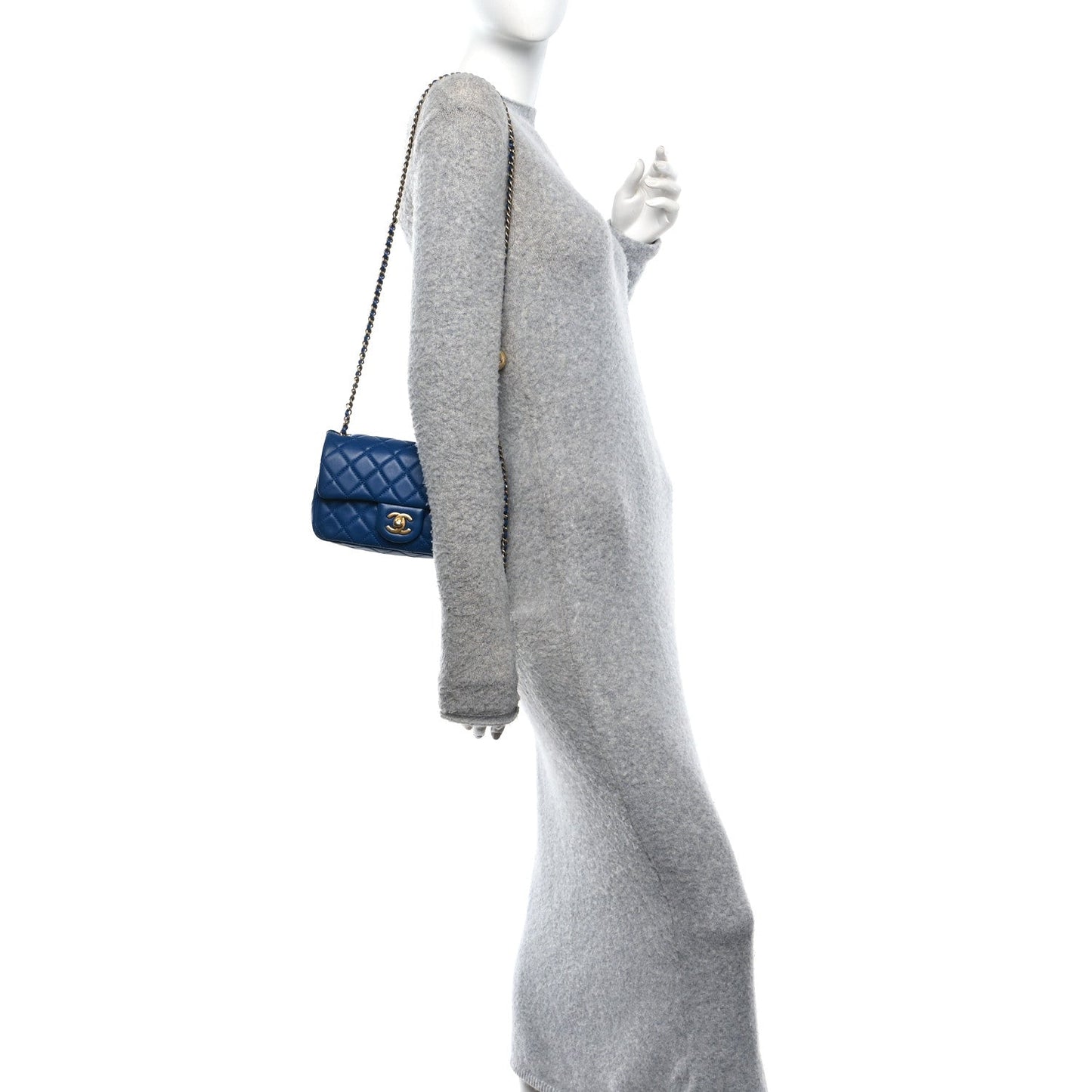 Lambskin Quilted Pearl Crush Mini Rectangular Flap Blue