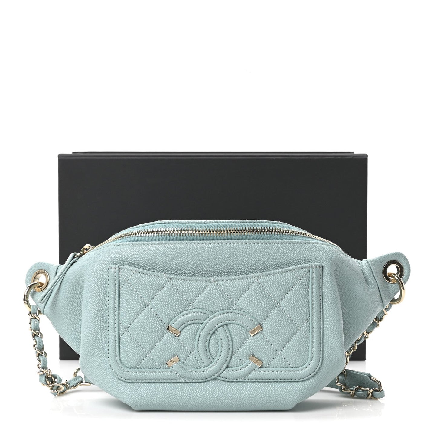 Caviar Quilted Filigree Waist Bag Light Blue