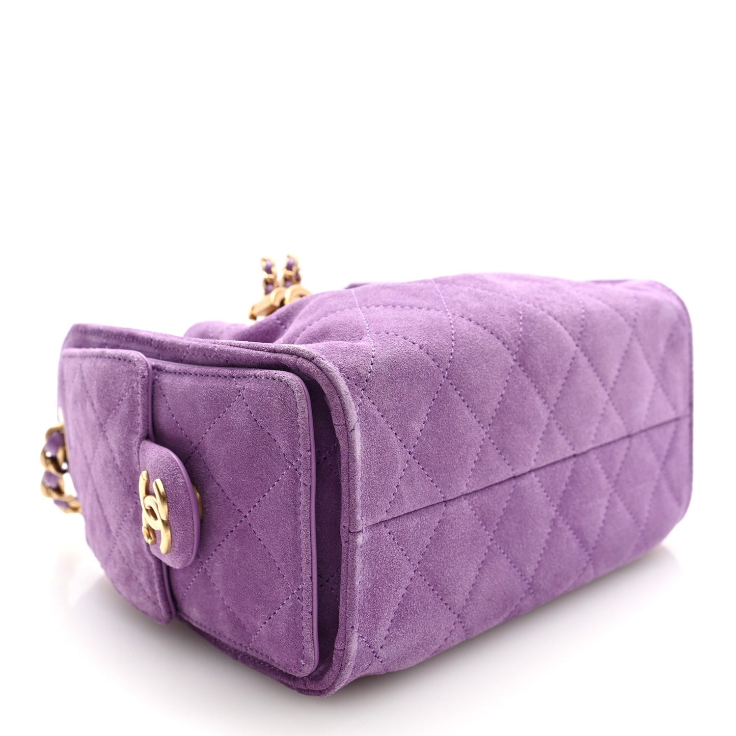 Suede Quilted Mini Chanel 25 Handbag Purple