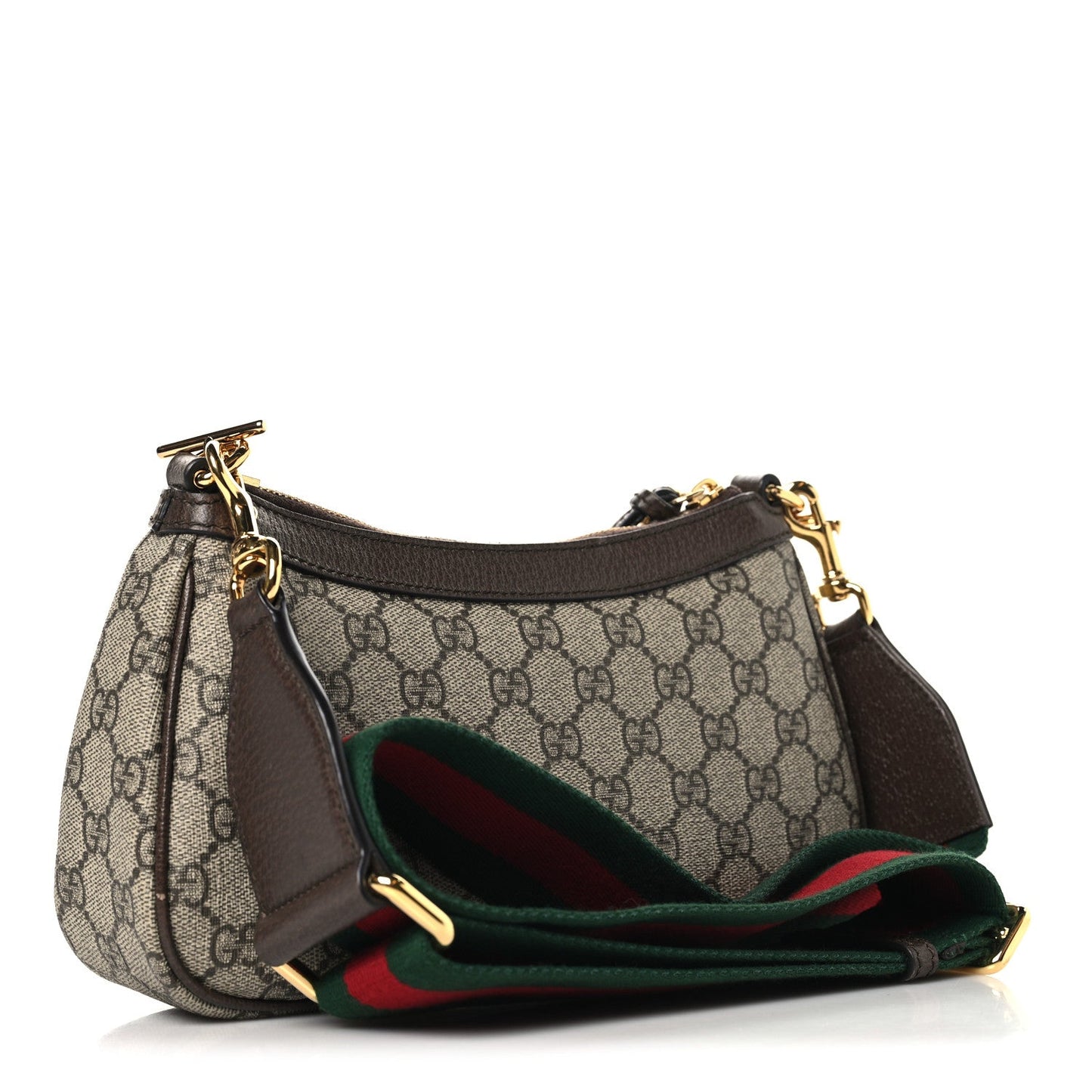 GG Supreme Monogram Textured Dollar Calfskin Web Small Ophidia GG Handbag Beige Ebony New Acero