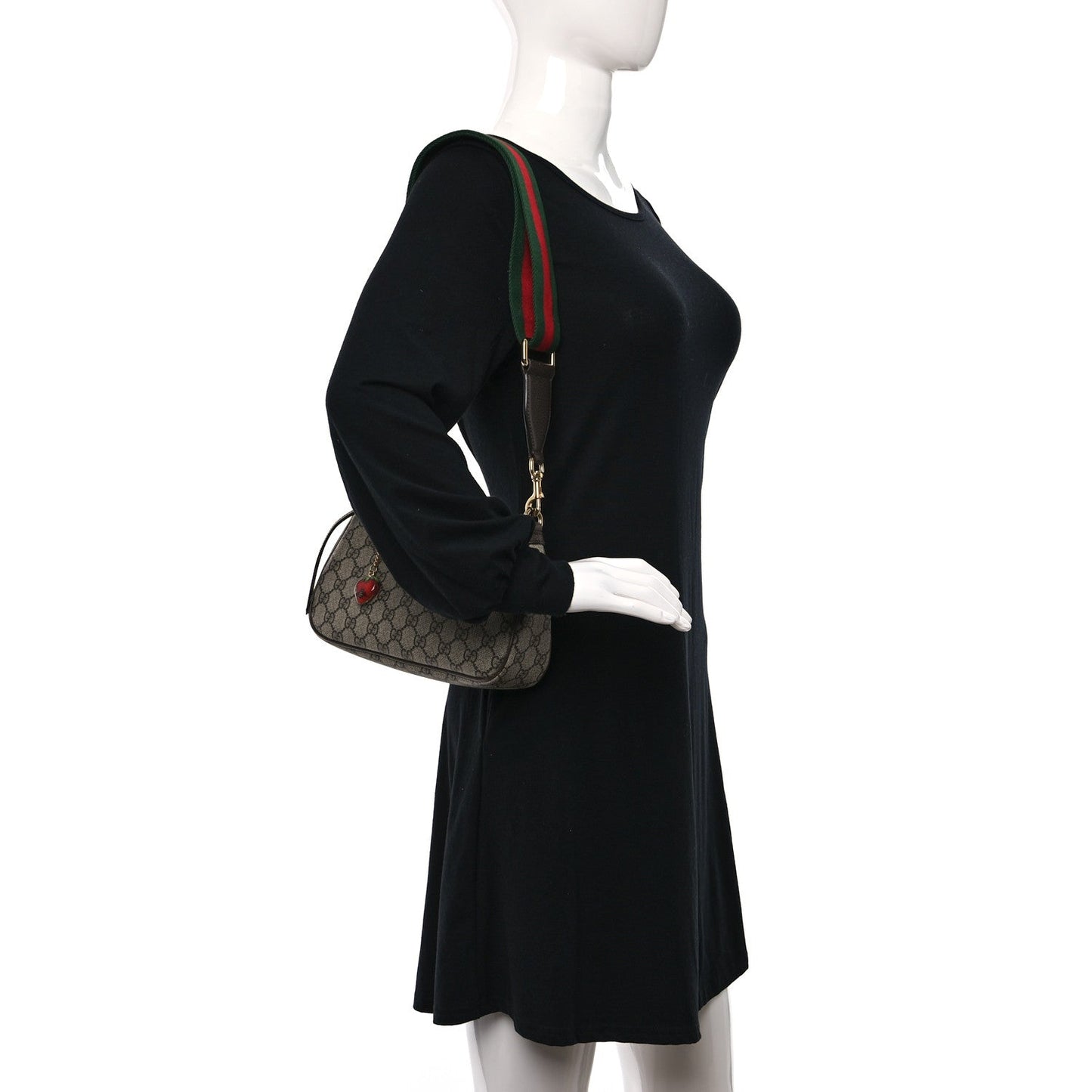 GG Supreme Monogram Textured Dollar Calfskin Web Small Ophidia GG Handbag Beige Ebony New Acero