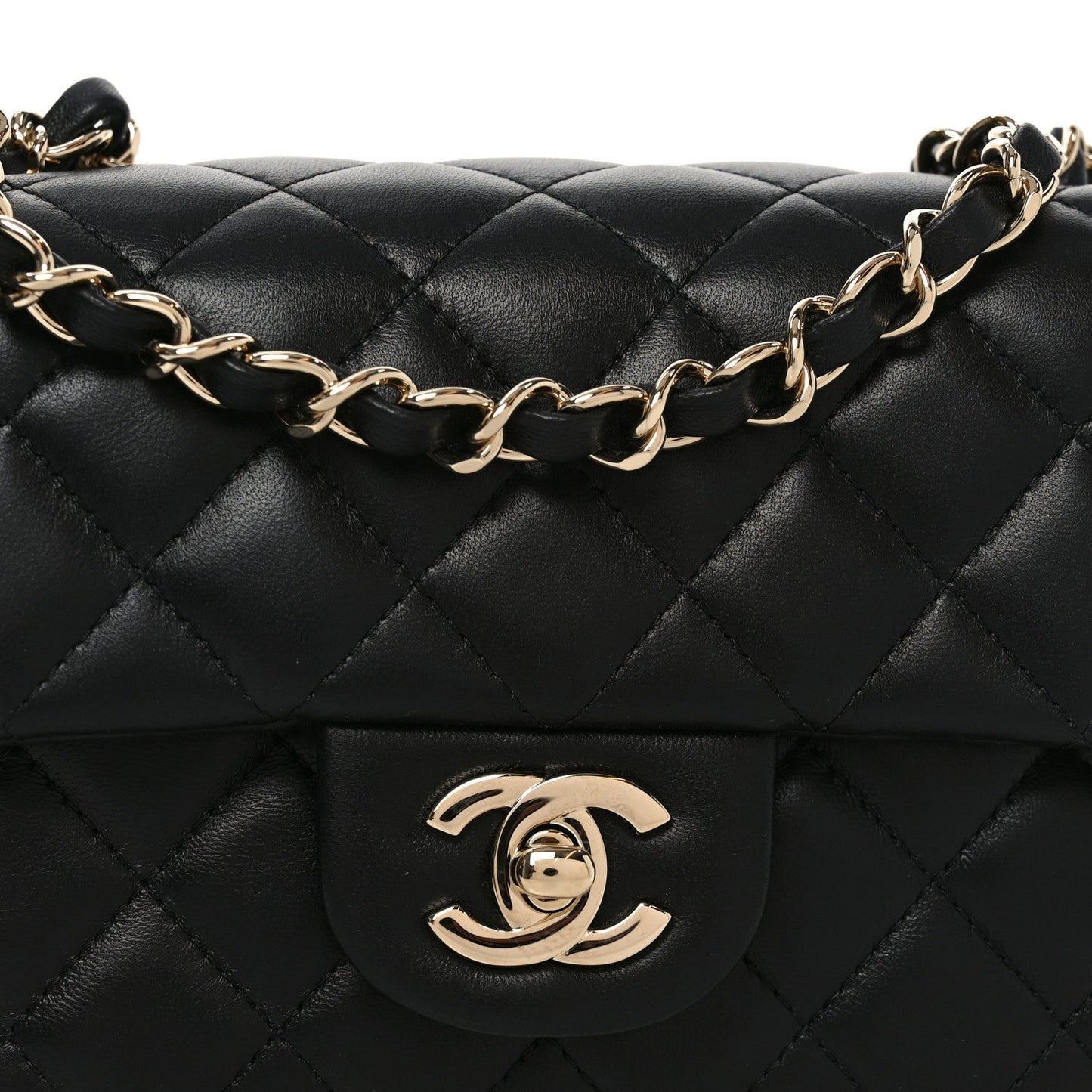 Lambskin Quilted Mini Rectangular Flap Black