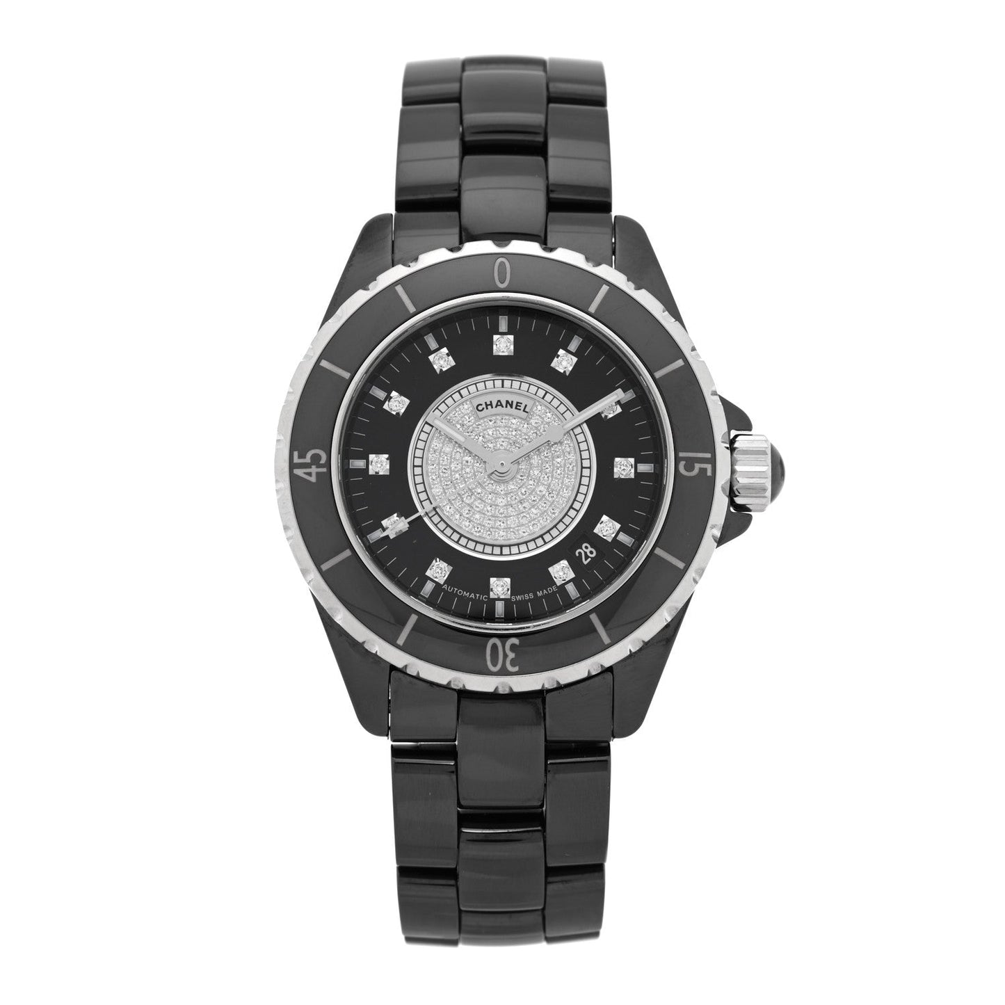 Stainless Steel Ceramic Diamond Dial 38mm J12 Quartz Watch Black