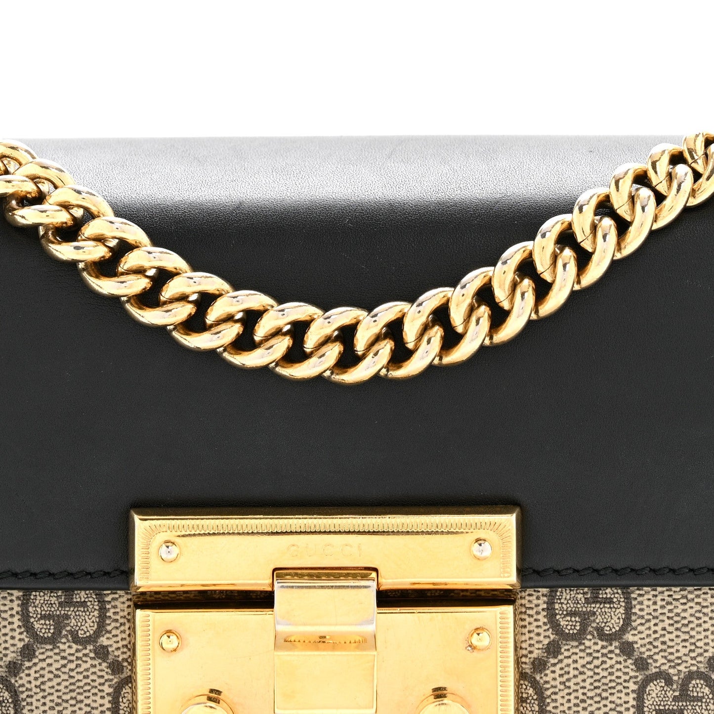 GG Supreme Monogram Calfskin Small Padlock Shoulder Bag Beige Black Cuir