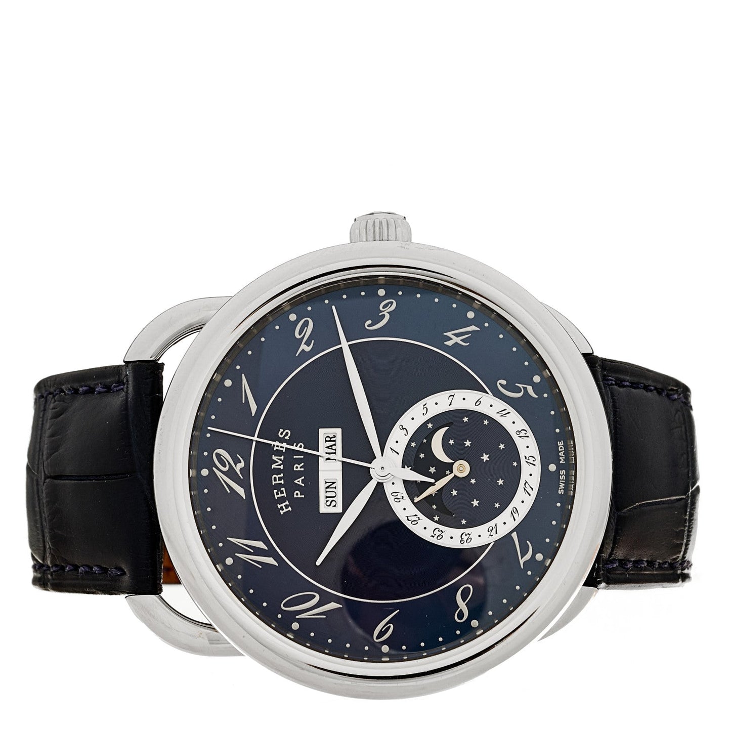 Stainless Steel Alligator 43mm Arceau Grande Lune Automatic Watch Bleu Abysse