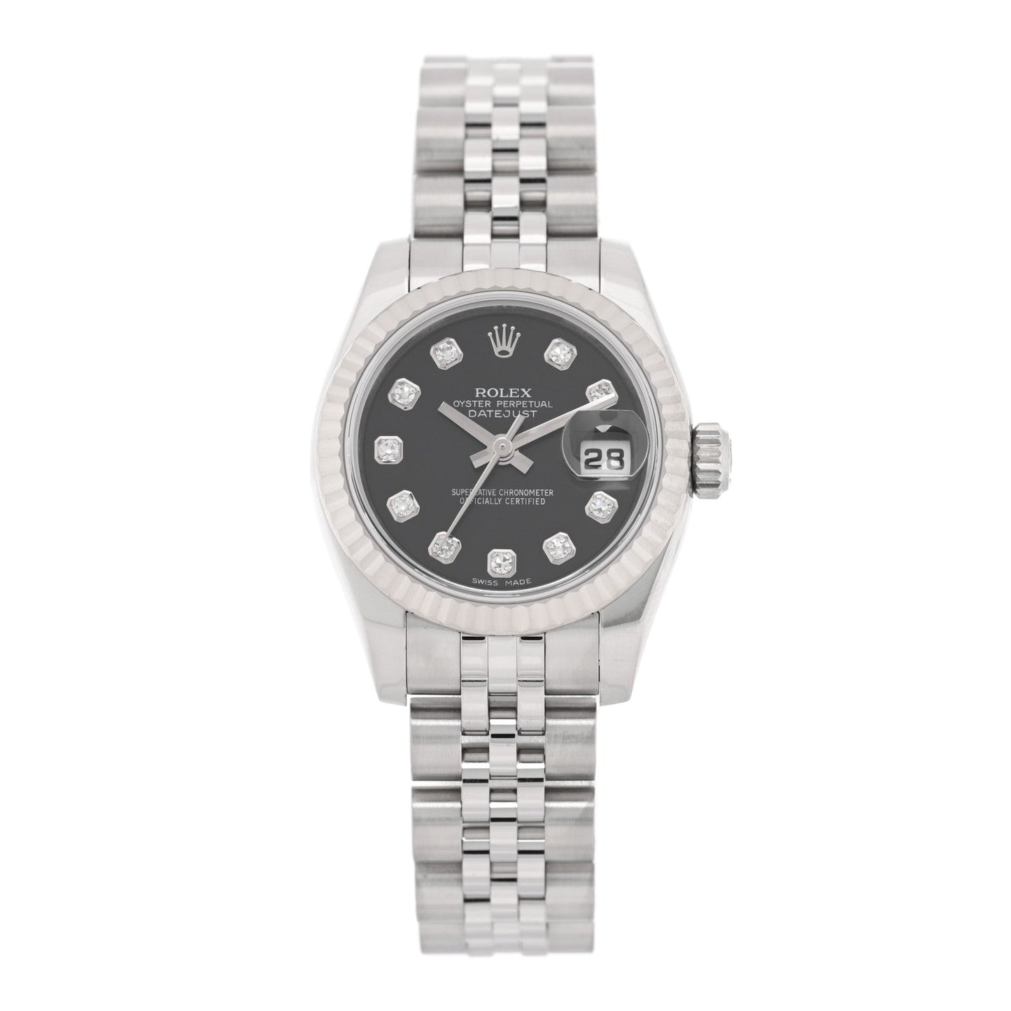 Stainless Steel 18K White Gold Diamond 26mm Oyster Perpetual Datejust Watch Black 179174