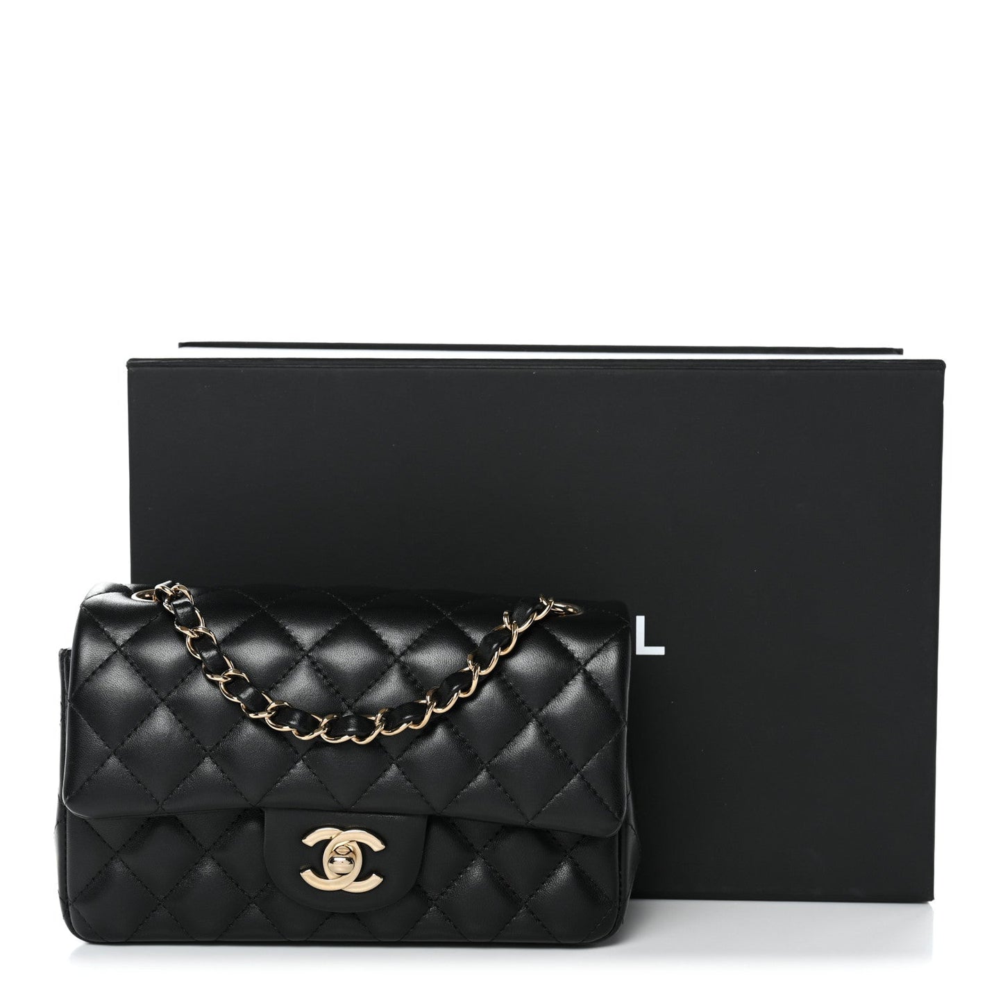 Lambskin Quilted Mini Rectangular Flap Black