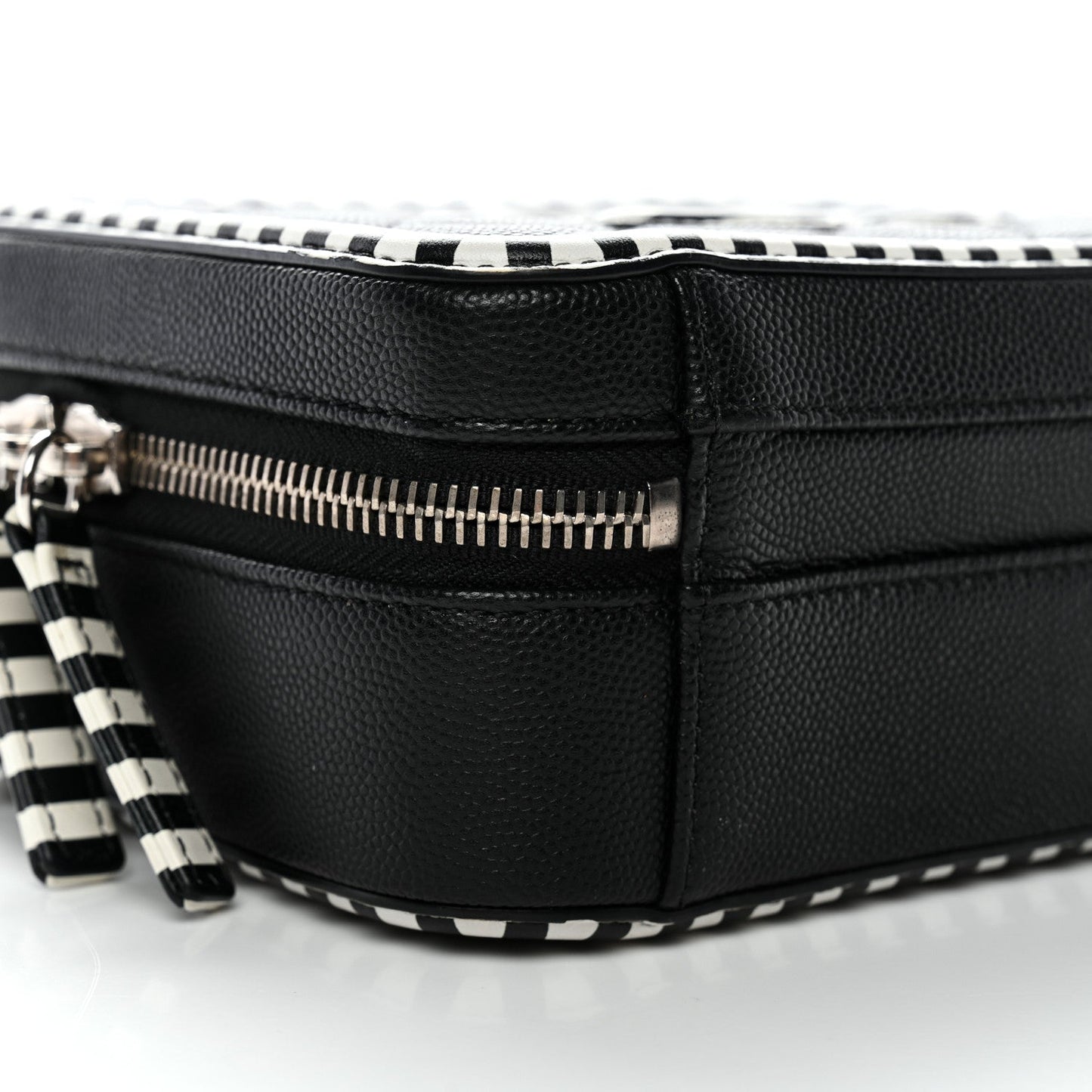 Caviar Quilted Striped Small CC Filigree Vanity Case Black White