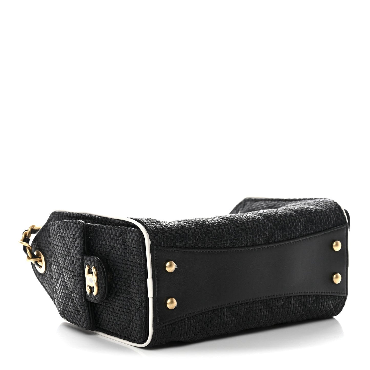 Braided Raffia Calfskin Quilted Mini Chanel 25 Handbag Black White
