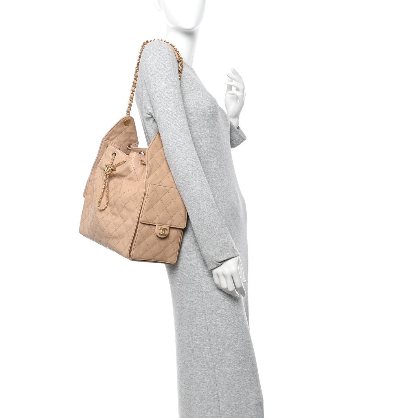 Caviar Quilted Medium Chanel 25 Handbag Beige
