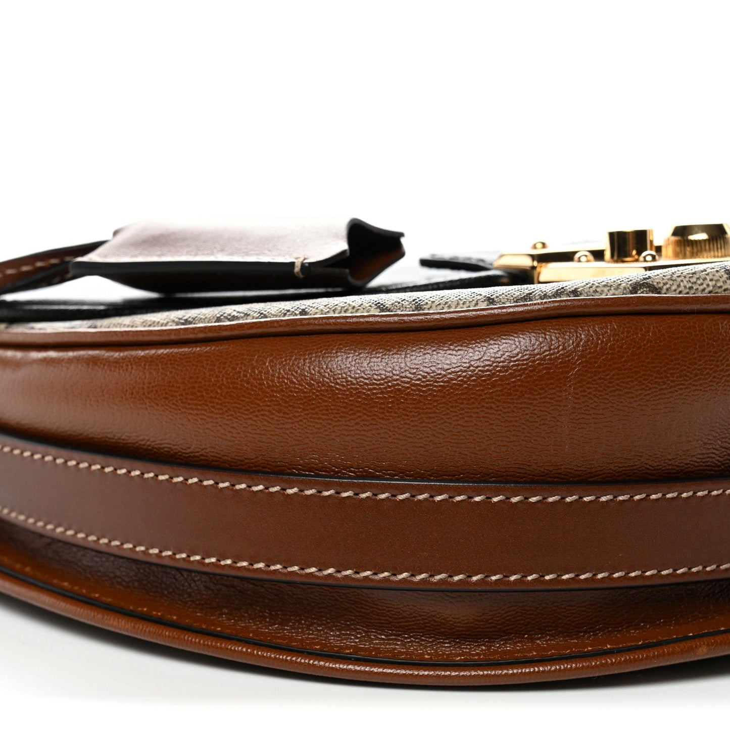 GG Supreme Monogram Calfskin Small Padlock Messenger Shoulder Bag Beige Black Cuir