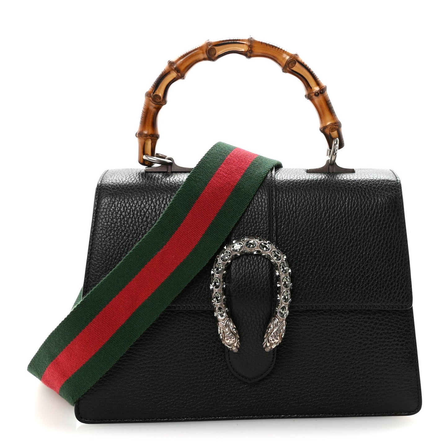Dollar Calfskin Crystal Web Medium Dionysus Bamboo Top Handle Bag Black Black Diamond