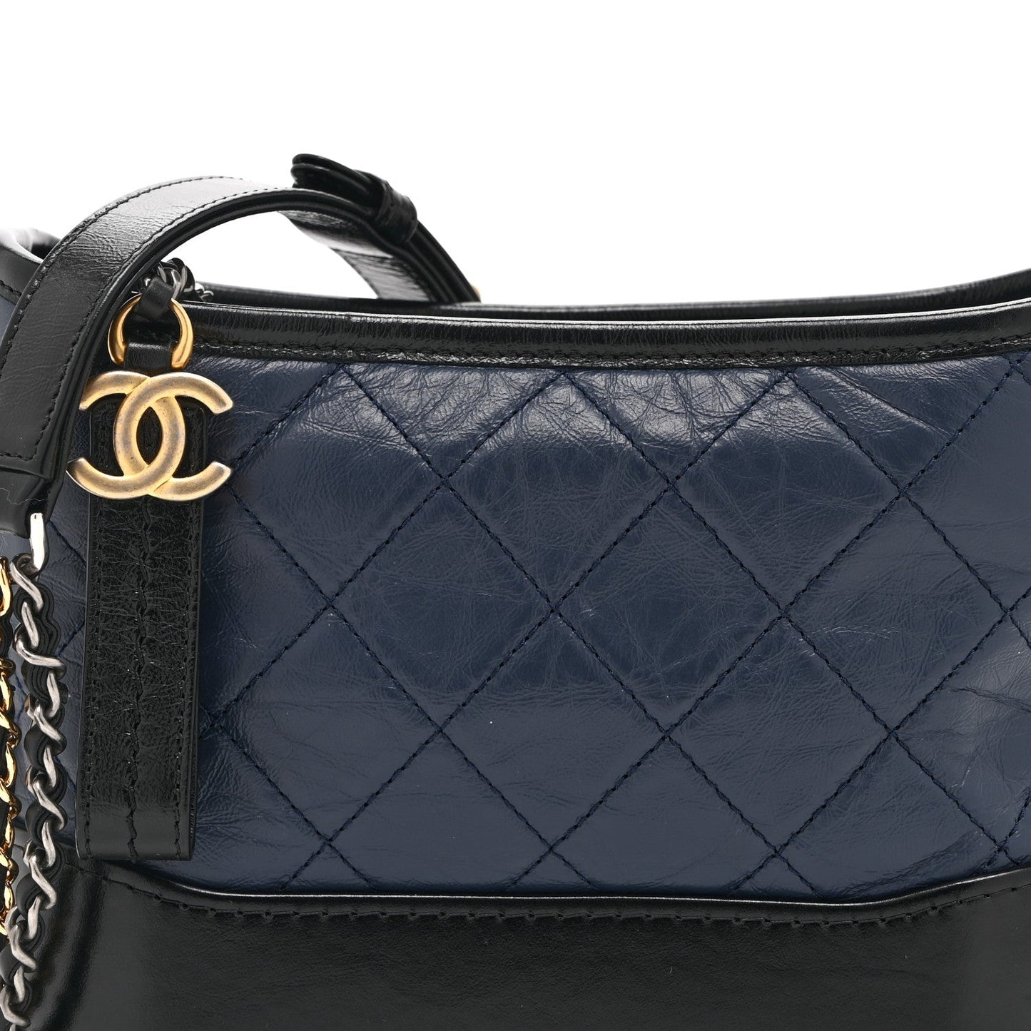 Aged Calfskin Quilted Small Gabrielle Hobo Navy Black