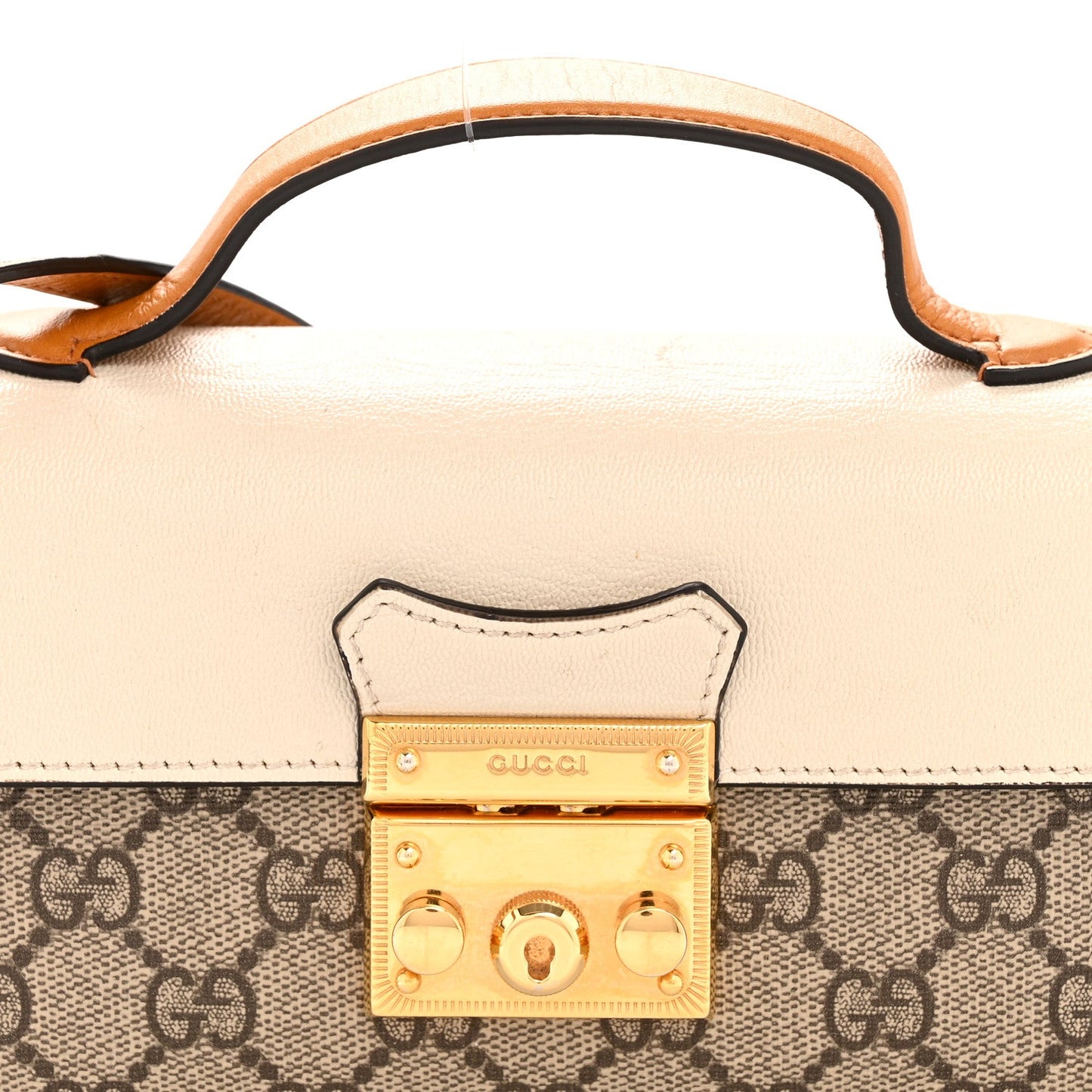 GG Supreme Monogram New Sakai Calfskin Mini Padlock Top Handle Shoulder Bag Beige Ebony Mystic White Sun Oil