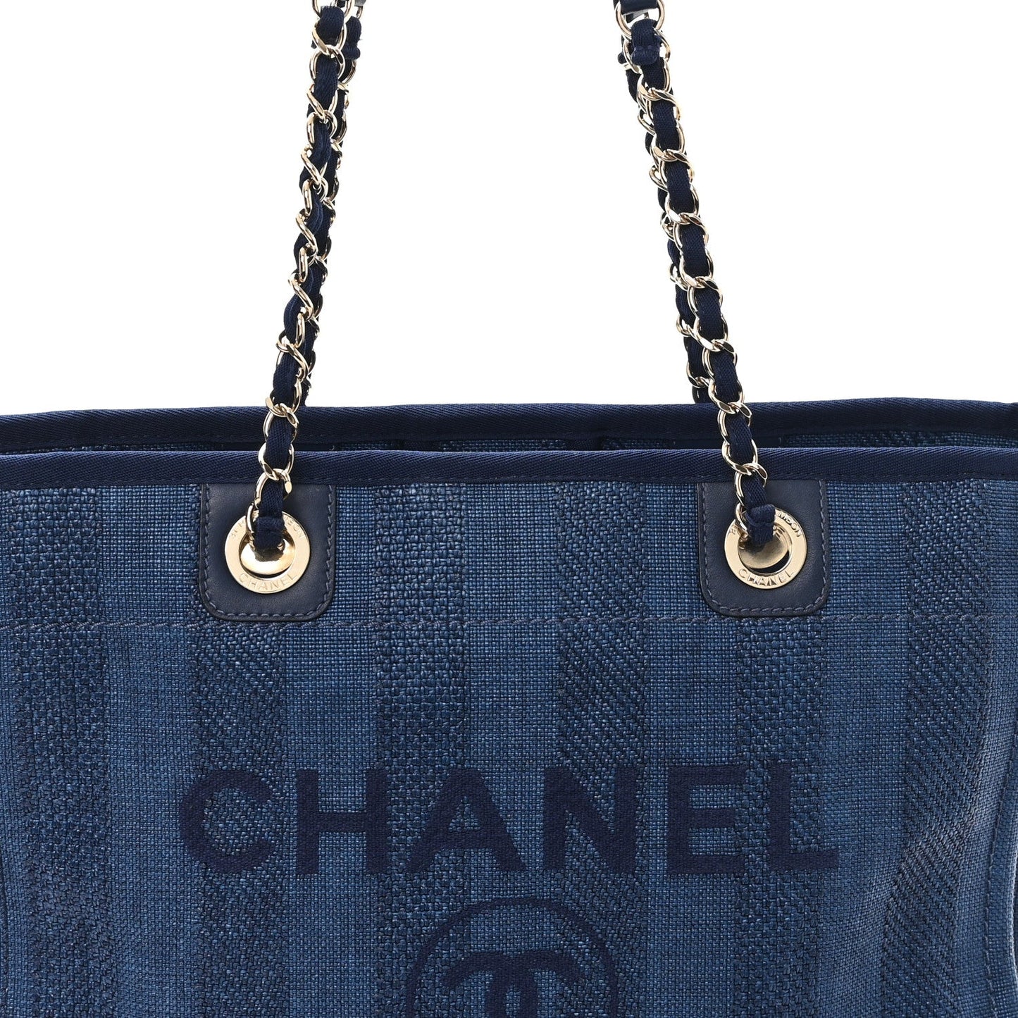 Mixed Fibers Striped Small Deauville Tote Navy Blue