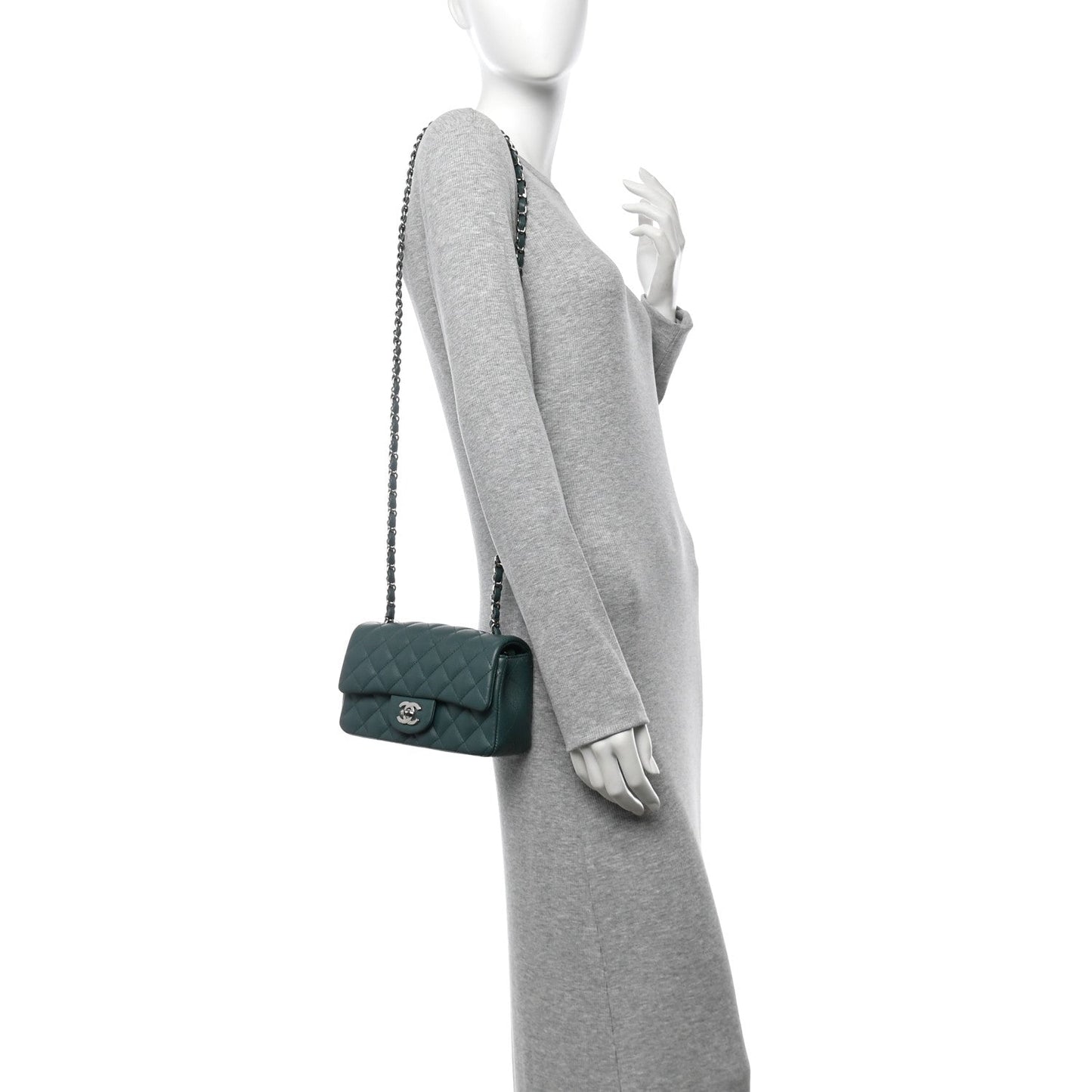 Caviar Quilted Mini Rectangular Flap Dark Turquoise