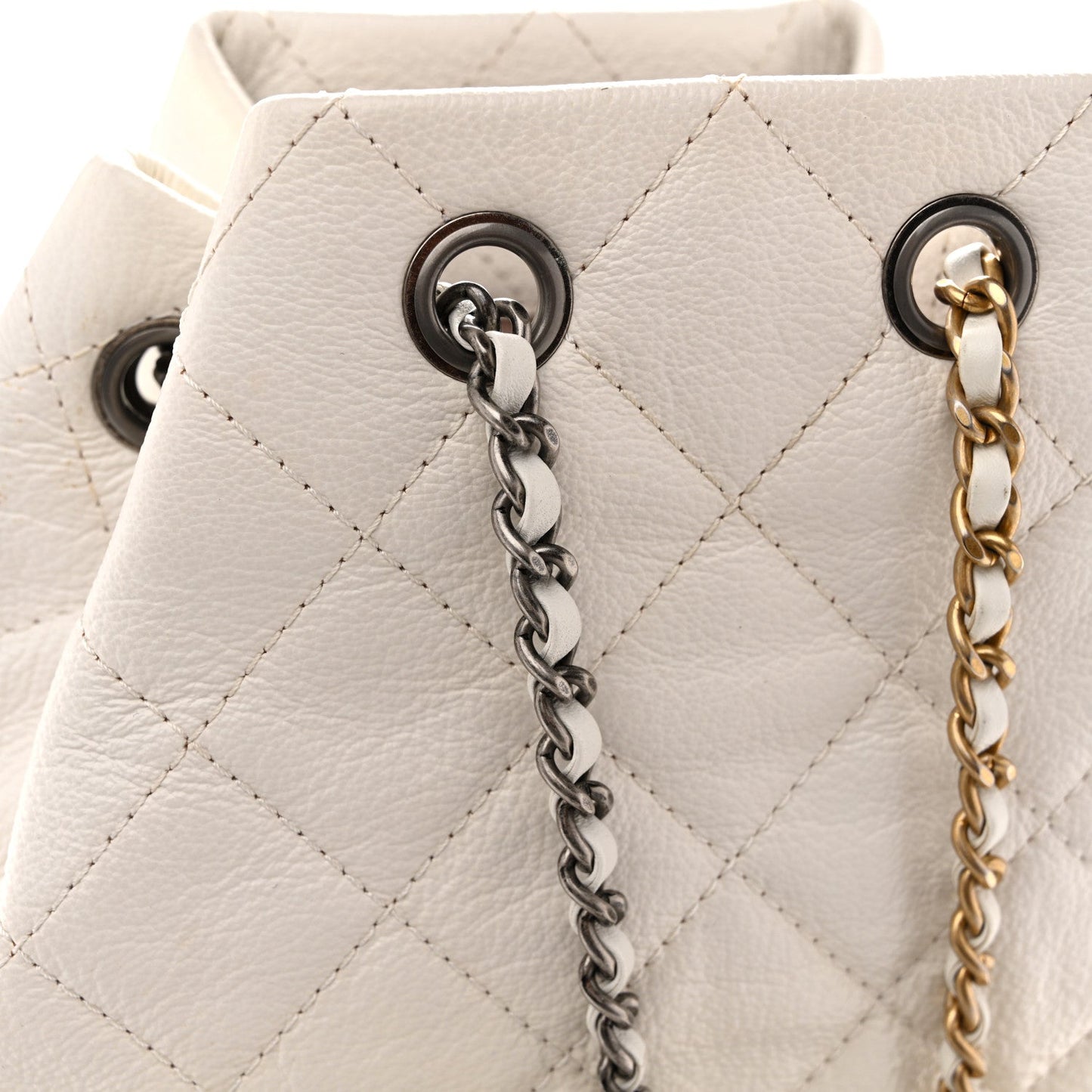Patent Goatskin Quilted Small Gabrielle Backpack White