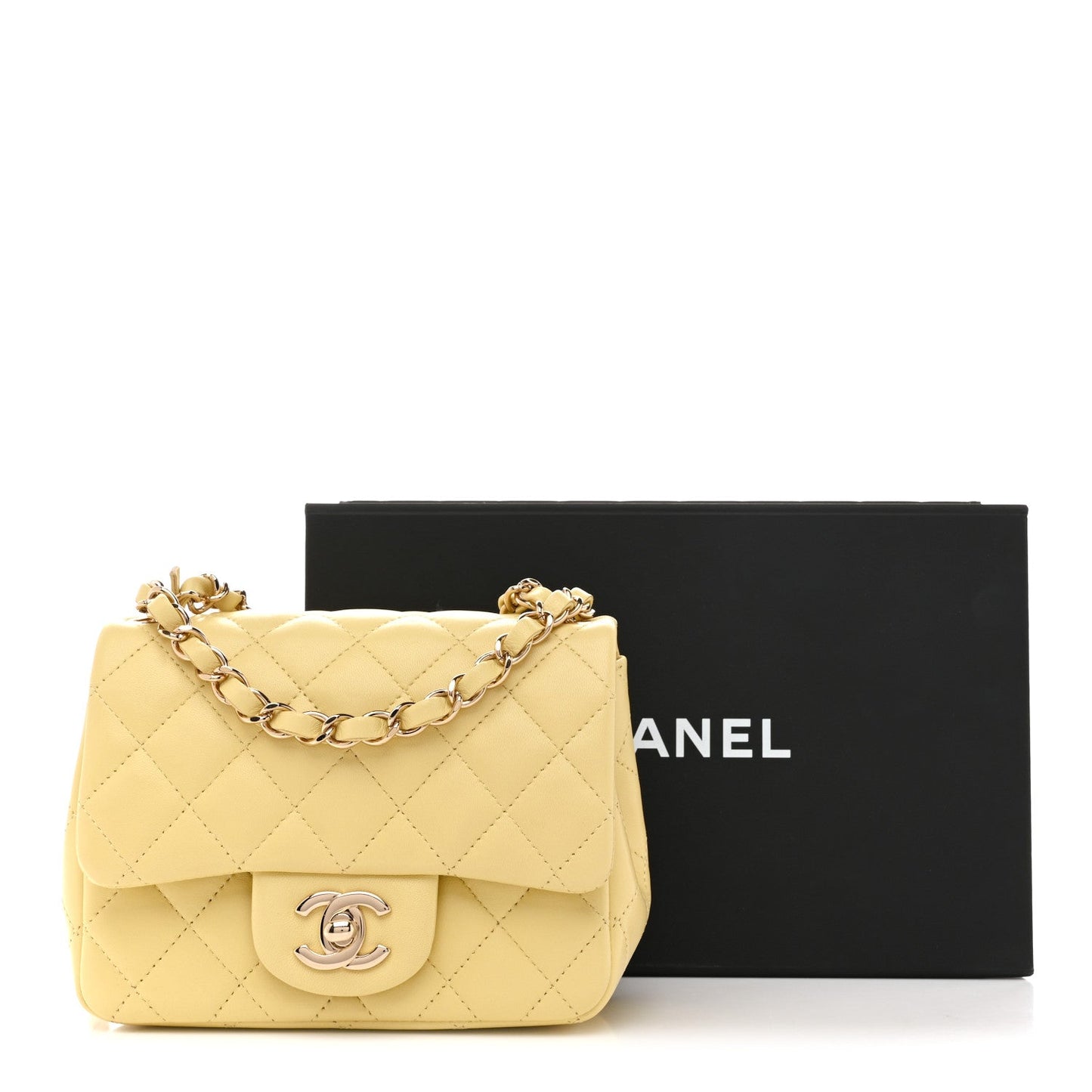 Lambskin Quilted Mini Square Flap Light Yellow