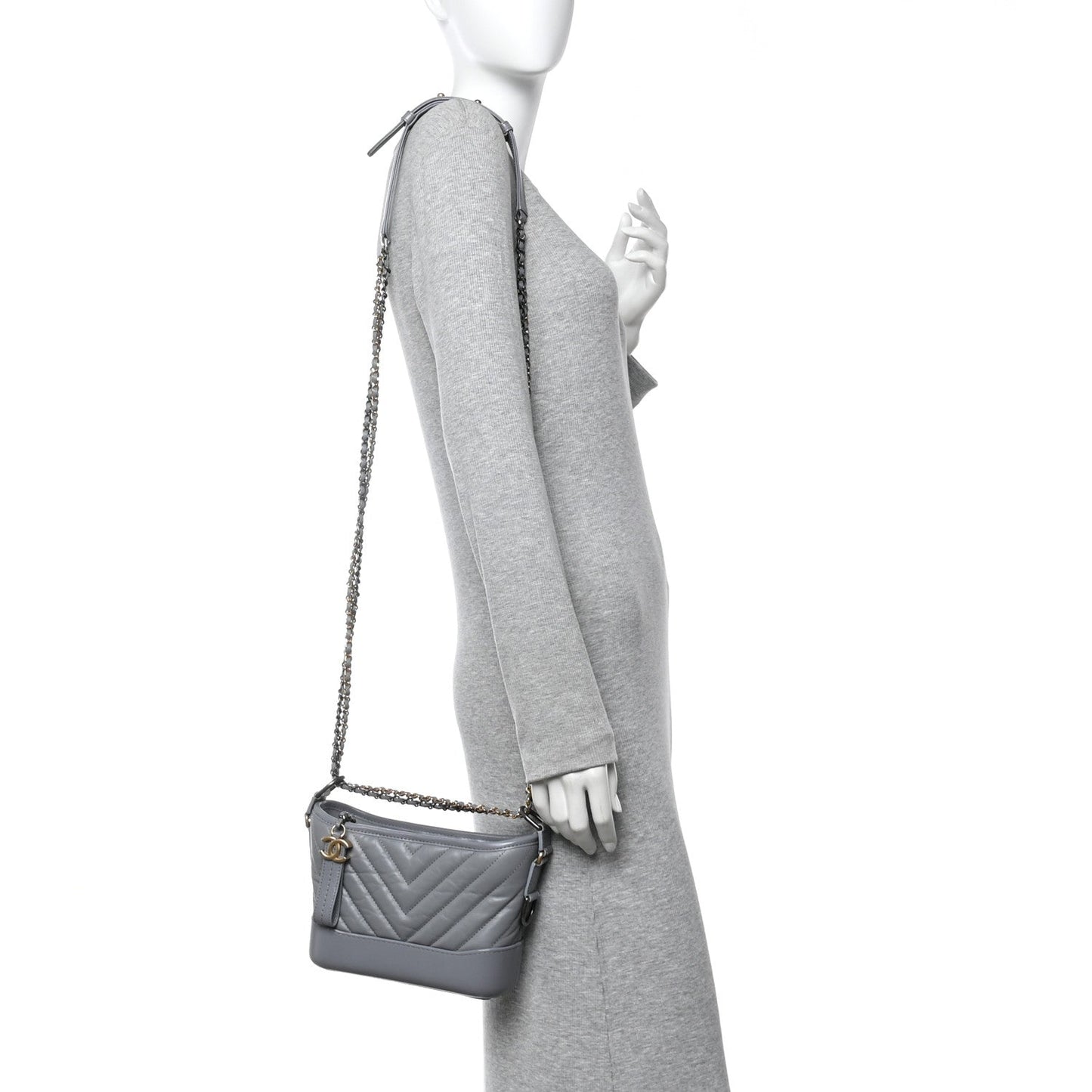 Aged Calfskin Chevron Quilted Small Gabrielle Hobo Grey