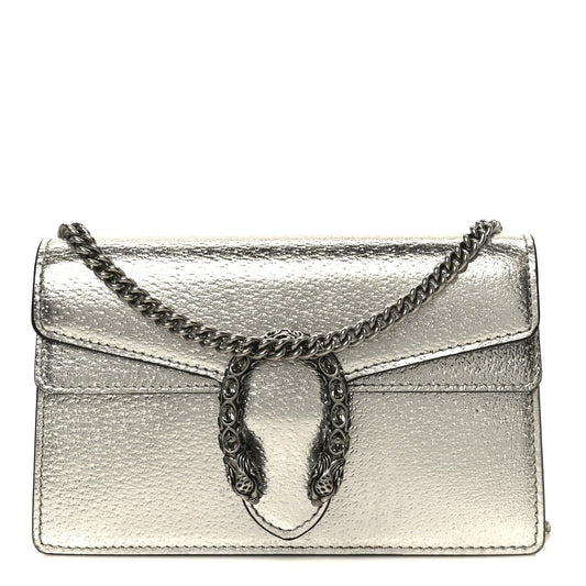 Metallic Calfskin Super Mini Dionysus Shoulder Bag Silver