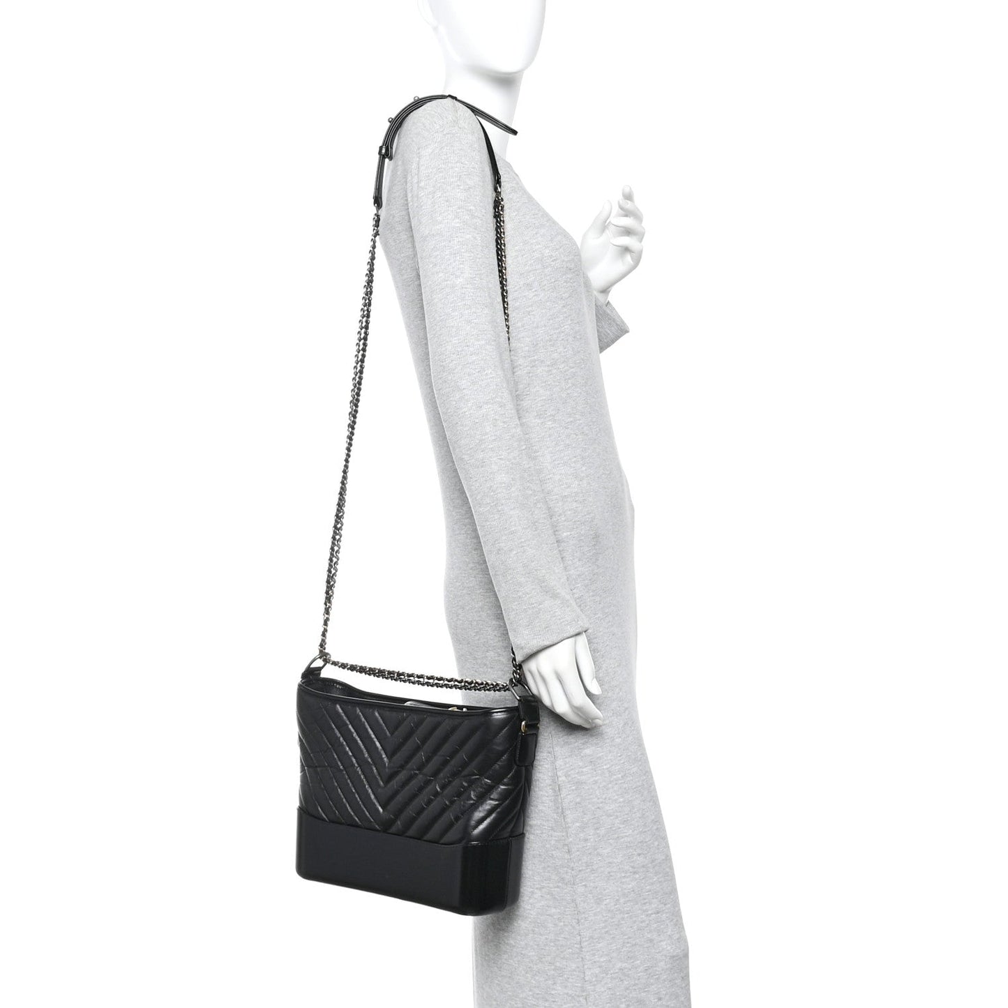 Aged Calfskin Chevron Quilted Medium Gabrielle Hobo Black