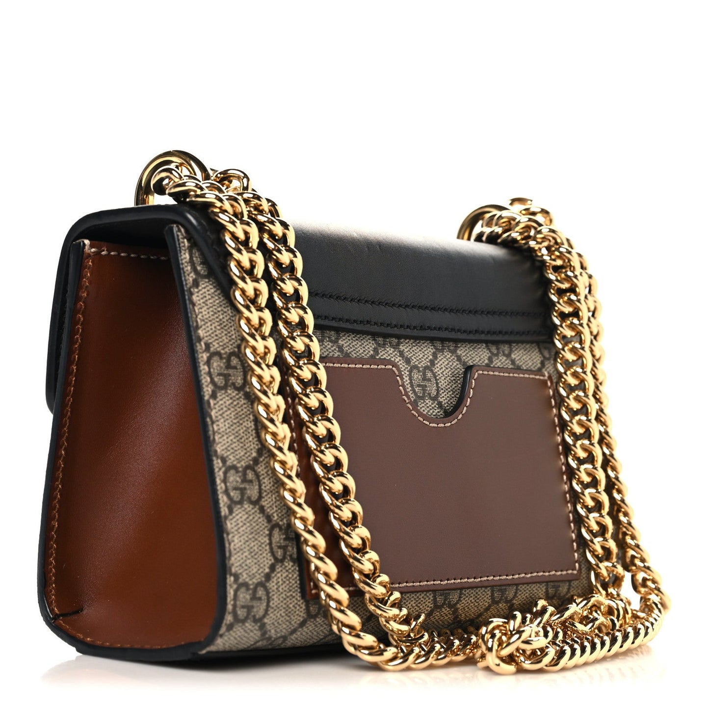 GG Supreme Monogram Calfskin Small Padlock Shoulder Bag Beige Black Cuir