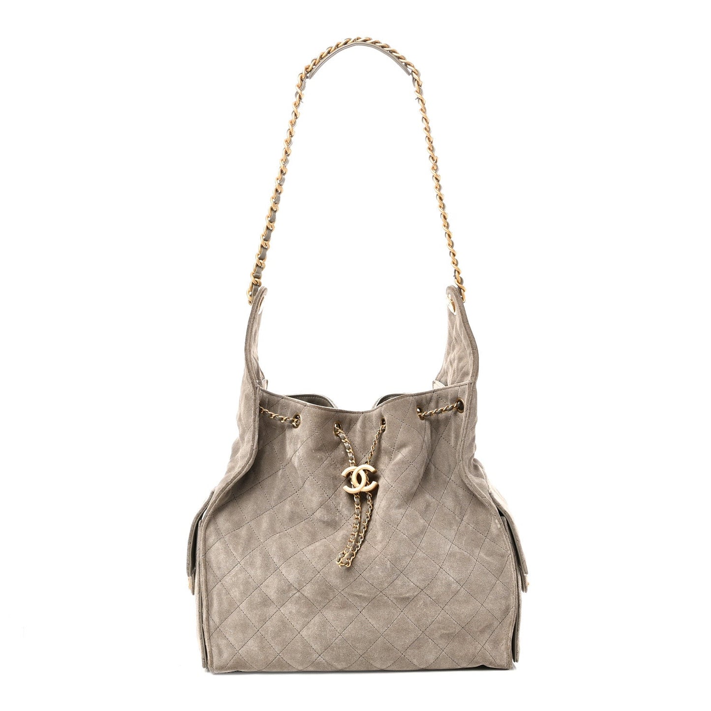 Suede Quilted Medium Chanel 25 Handbag Grey