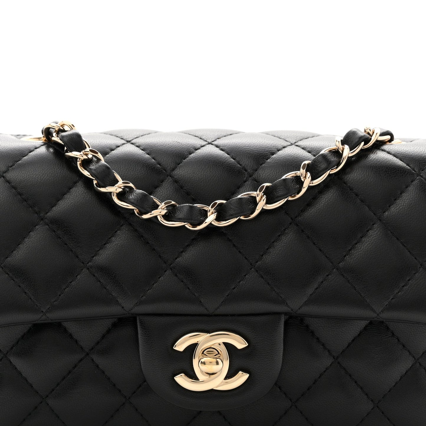 Lambskin Quilted Mini Rectangular Flap Black