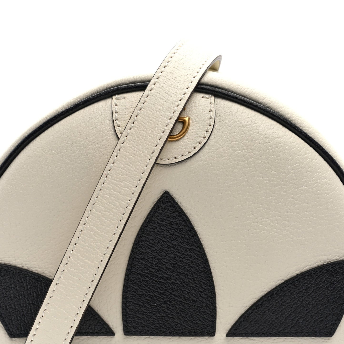 X ADIDAS Textured Dollar Calfskin Web Trefoil Logo Small Ophidia Round Shoulder Bag Off White Black